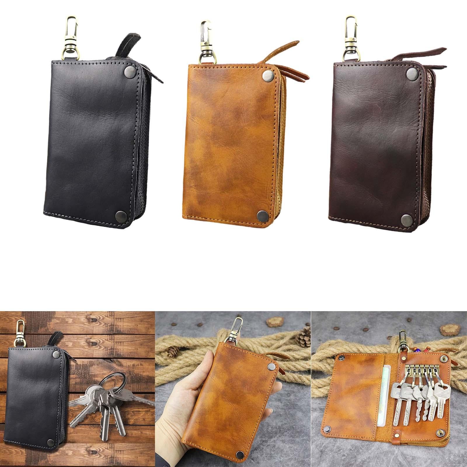 Car Key Wallet PU Leather with 6 Hooks Key Bag Key Organizer Pouch Men Gifts Black