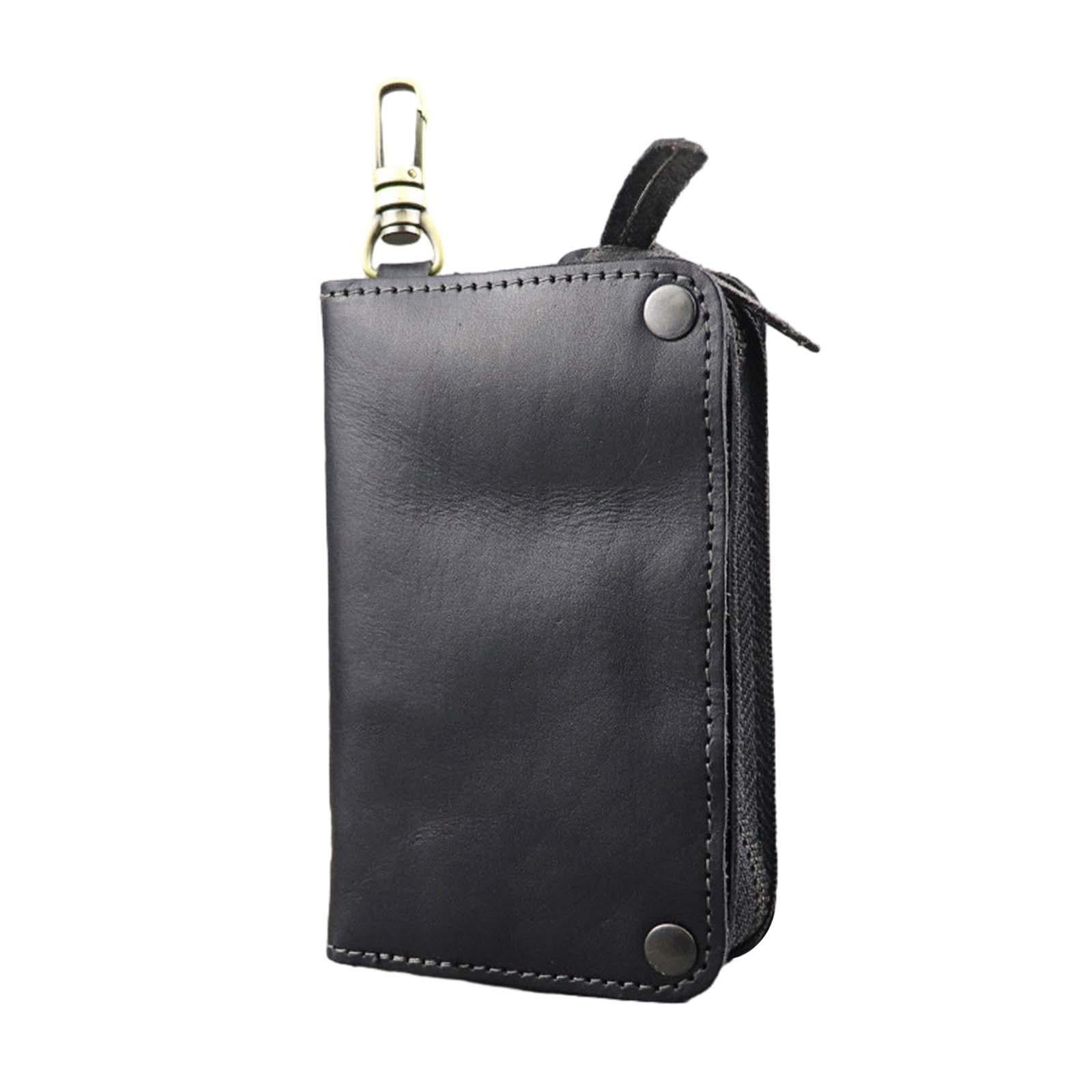 Car Key Wallet PU Leather with 6 Hooks Key Bag Key Organizer Pouch Men Gifts Black