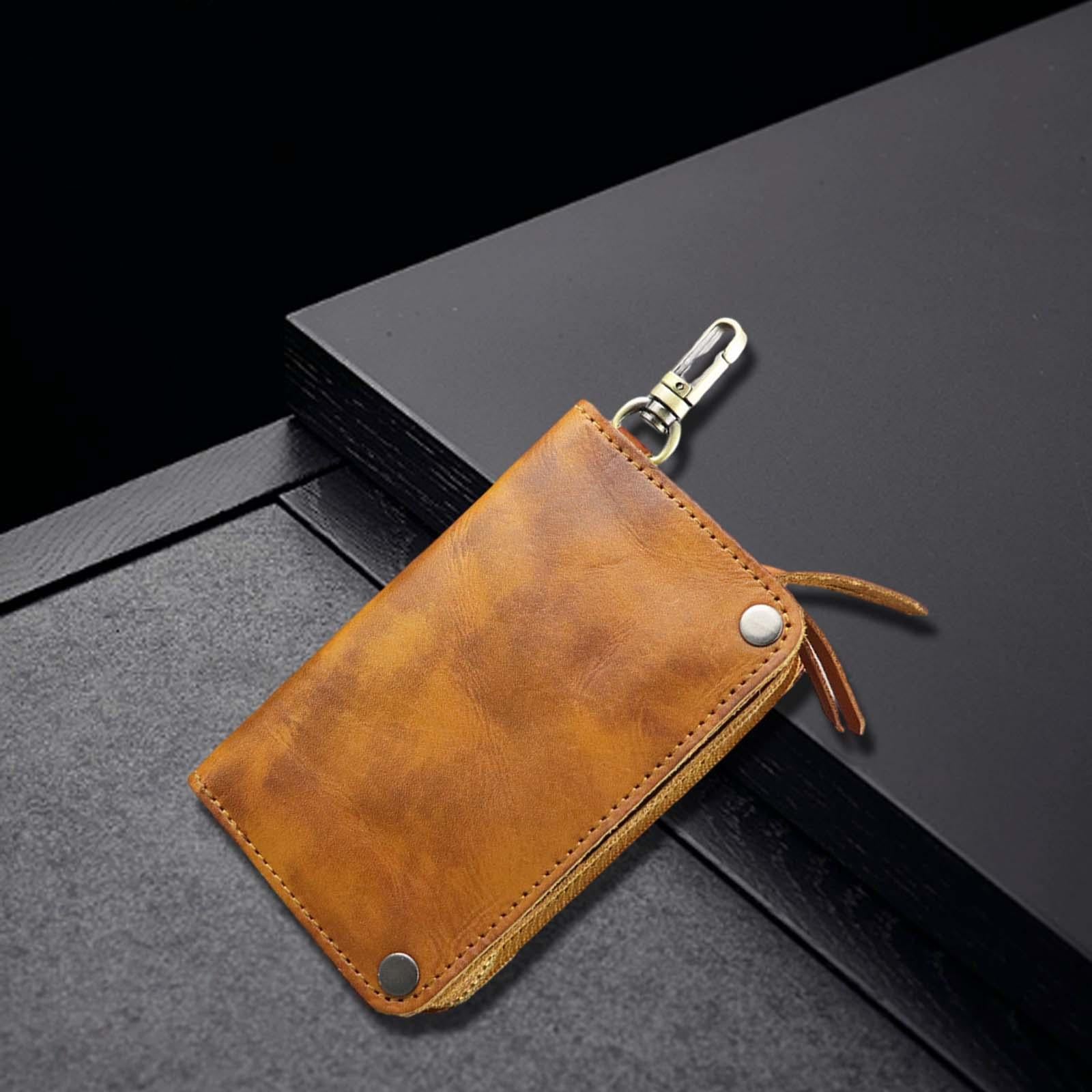 Car Key Wallet PU Leather with 6 Hooks Key Bag Key Organizer Pouch Men Gifts Brown