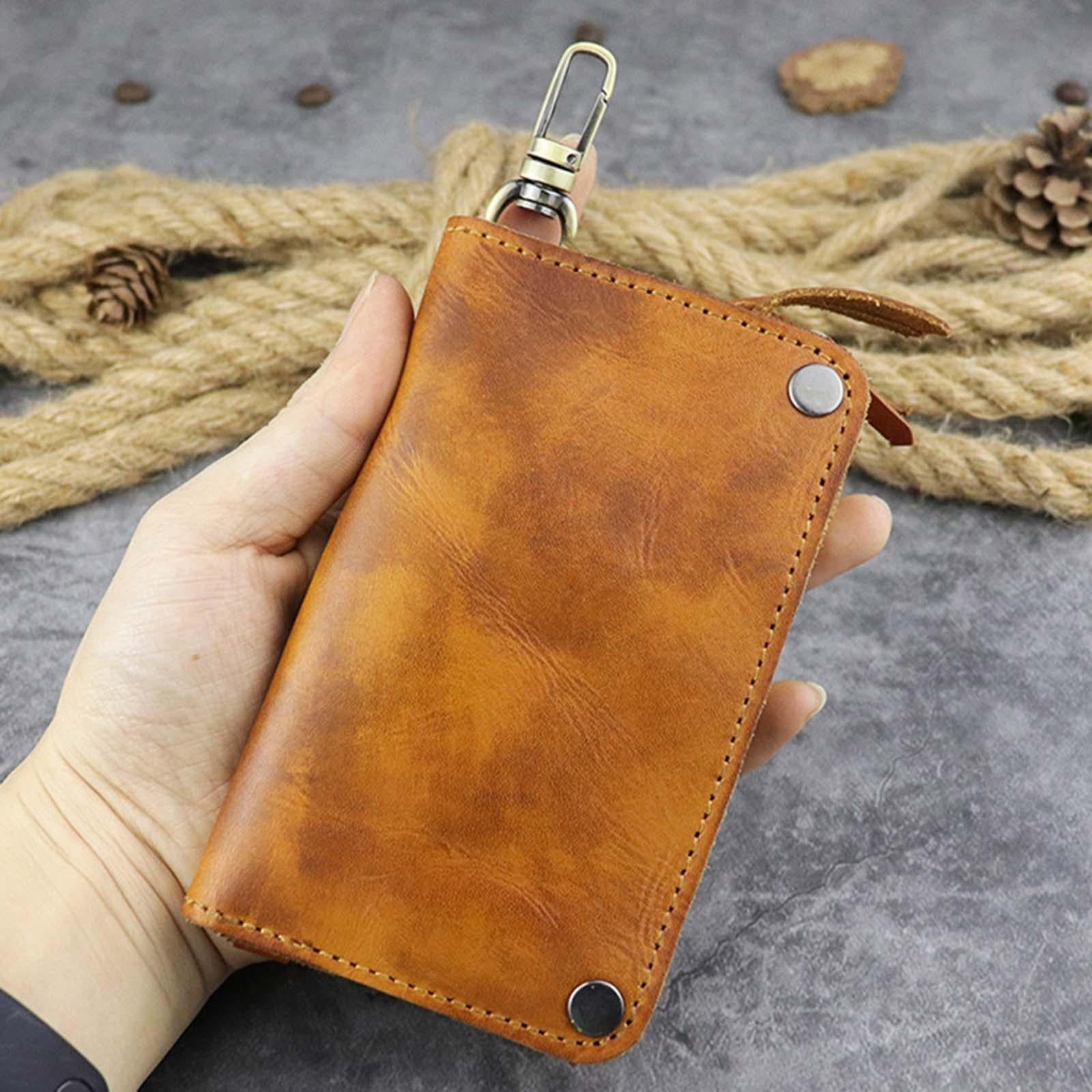 Car Key Wallet PU Leather with 6 Hooks Key Bag Key Organizer Pouch Men Gifts Brown