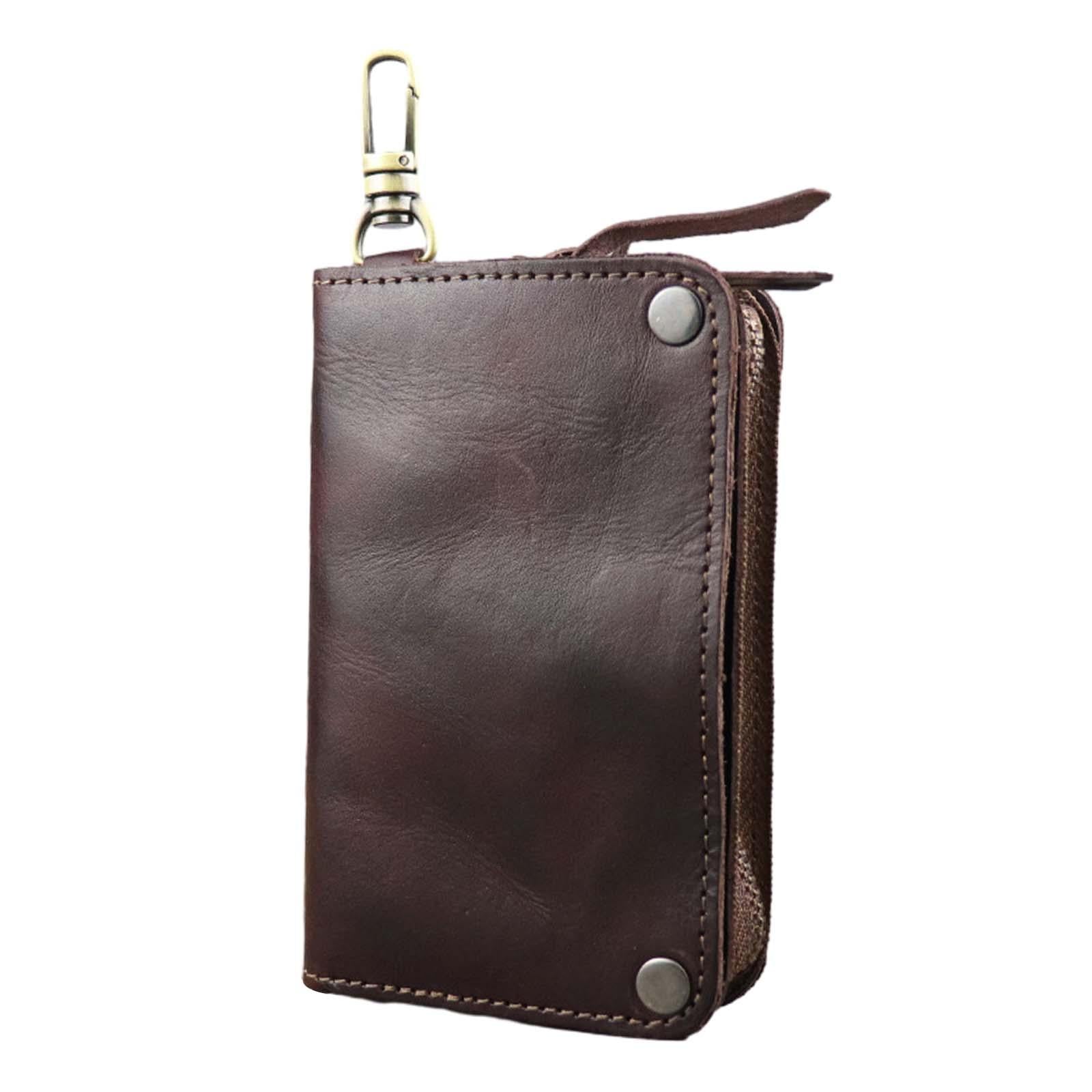 Car Key Wallet PU Leather with 6 Hooks Key Bag Key Organizer Pouch Men Gifts Coffee