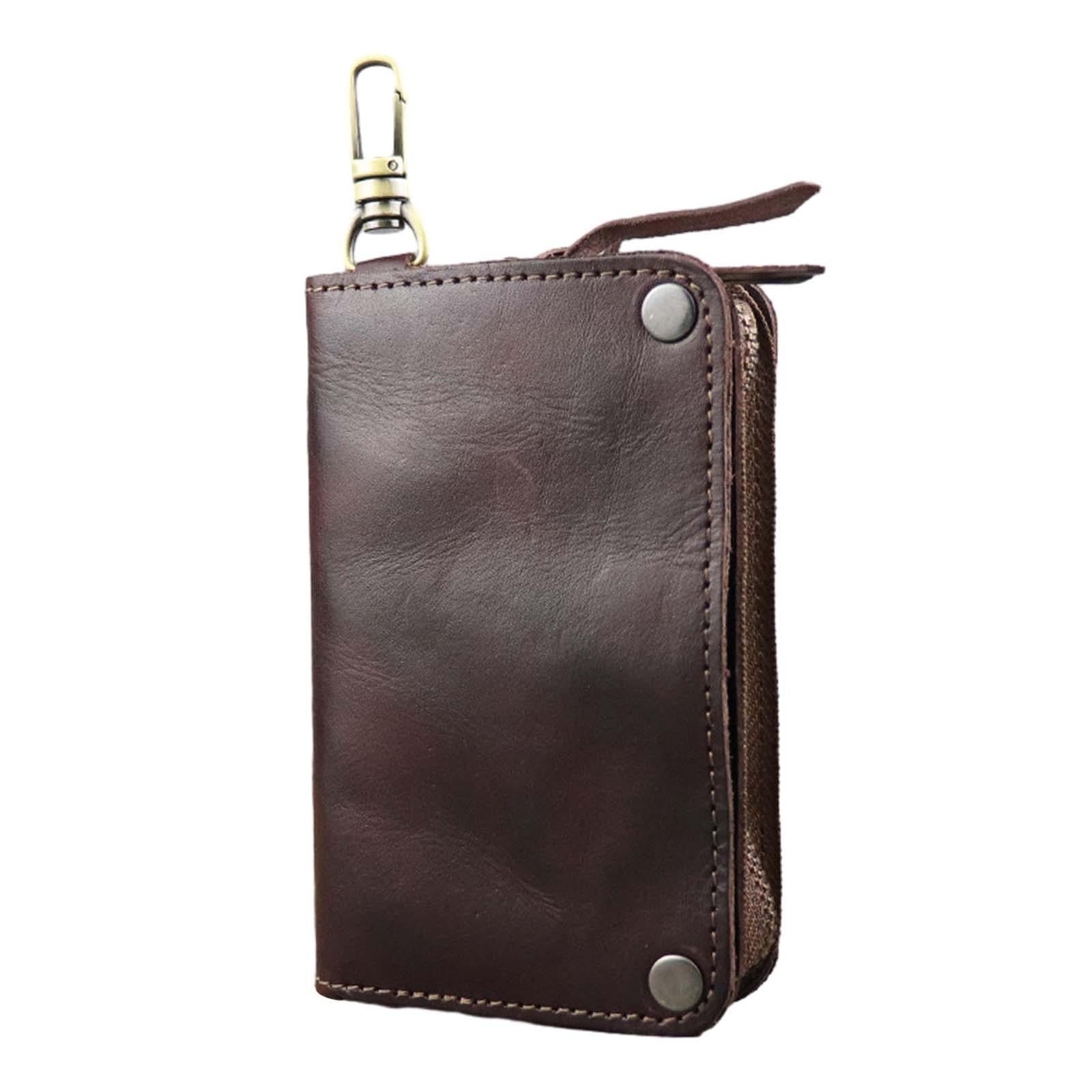 Car Key Wallet PU Leather with 6 Hooks Key Bag Key Organizer Pouch Men Gifts Coffee