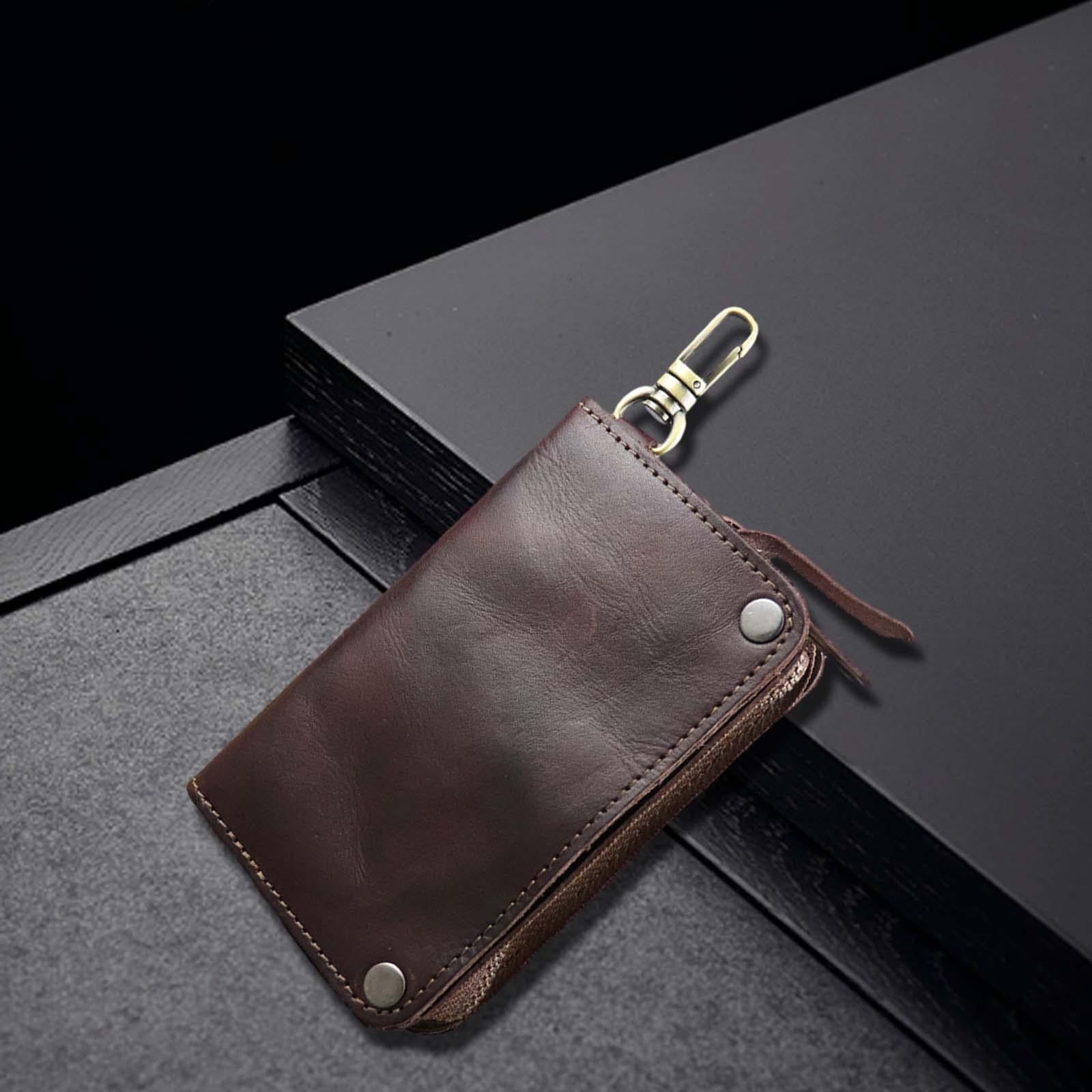 Car Key Wallet PU Leather with 6 Hooks Key Bag Key Organizer Pouch Men Gifts Coffee