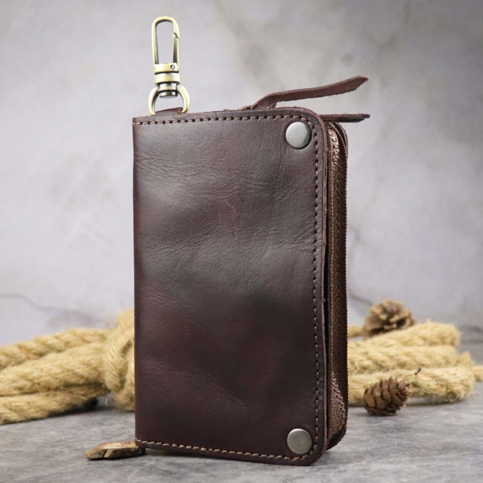 Car Key Wallet PU Leather with 6 Hooks Key Bag Key Organizer Pouch Men Gifts Coffee