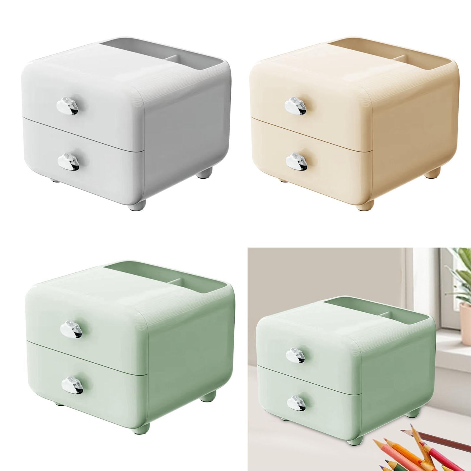 Pen Holder with 2 Drawer Desk Stationery Box for Desktop Office Supplies White
