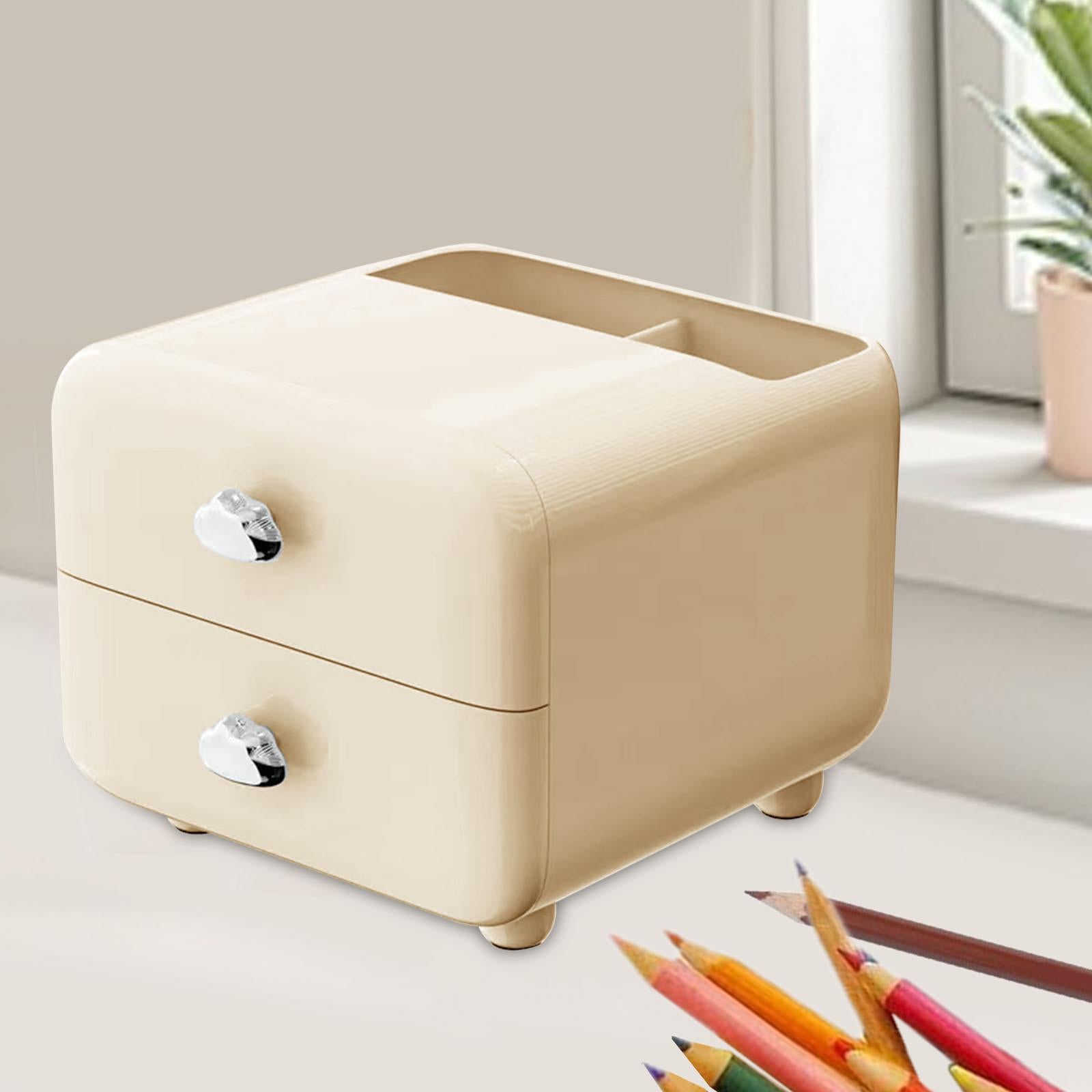 Pen Holder with 2 Drawer Desk Stationery Box for Desktop Office Supplies Yellow