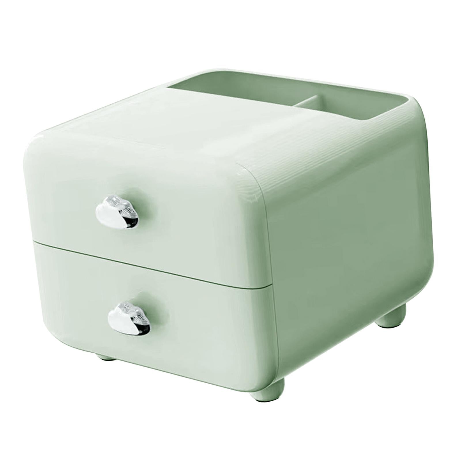 Pen Holder with 2 Drawer Desk Stationery Box for Desktop Office Supplies Green