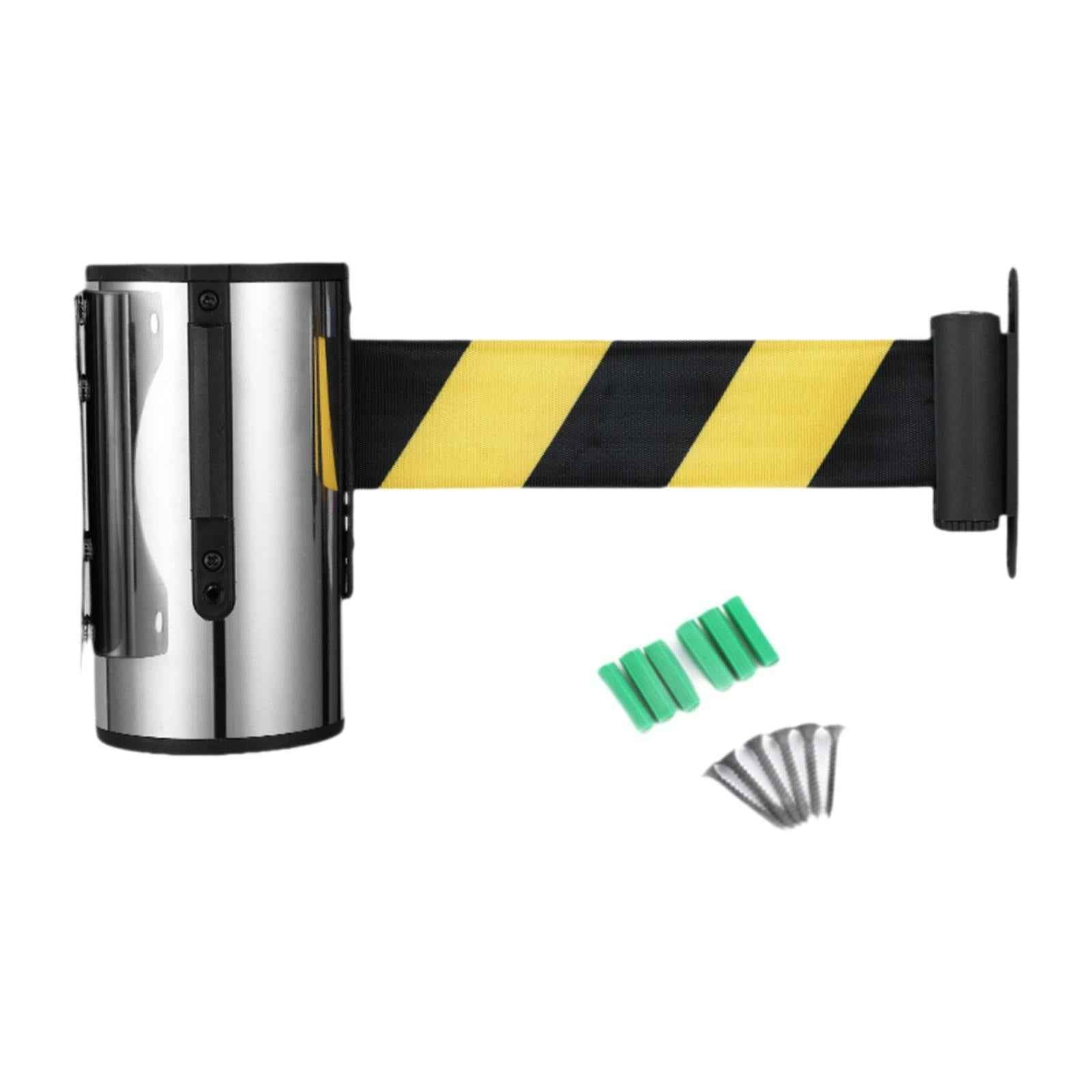 Wall Mounted Retractable Belt Barrier Crowd Control Barrier for Banks Office 5 m Yellow Black