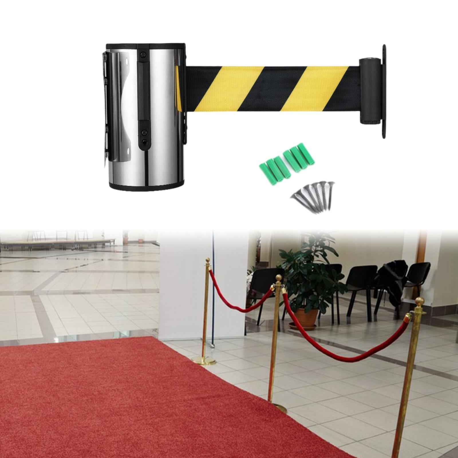 Wall Mounted Retractable Belt Barrier Crowd Control Barrier for Banks Office 5 m Yellow Black