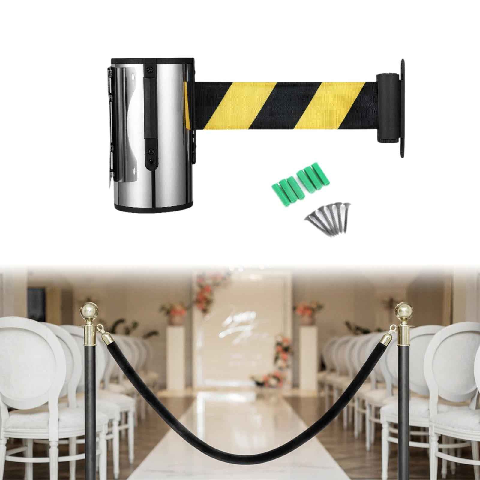 Wall Mounted Retractable Belt Barrier Crowd Control Barrier for Banks Office 5 m Yellow Black