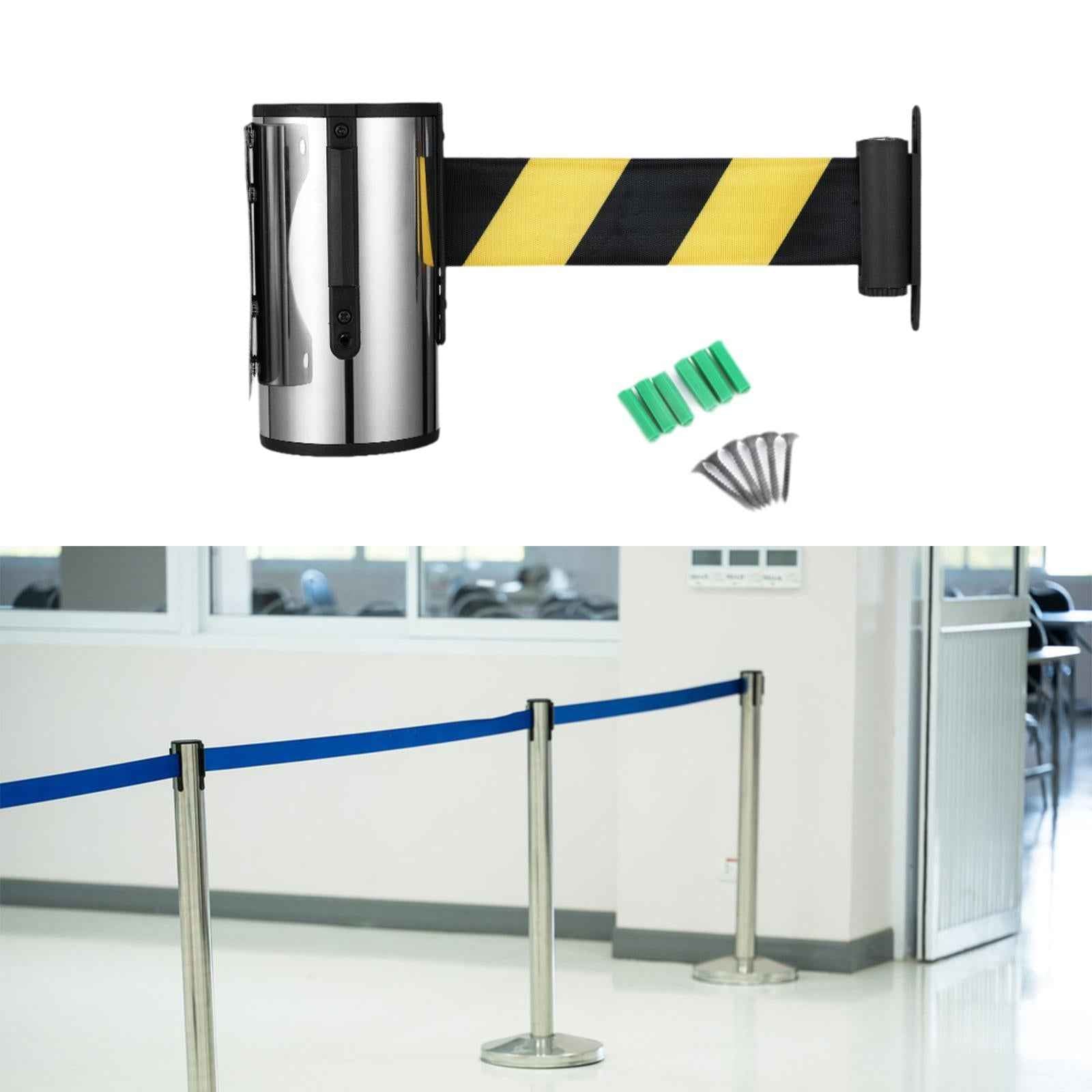 Wall Mounted Retractable Belt Barrier Crowd Control Barrier for Banks Office 5 m Yellow Black