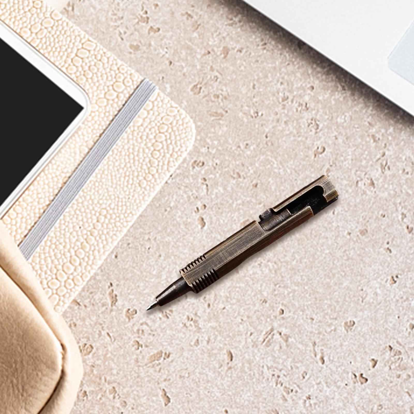 Brass Compact Pocket Pen Traveling Smooth to Write Retractable Black Ink Pen Black