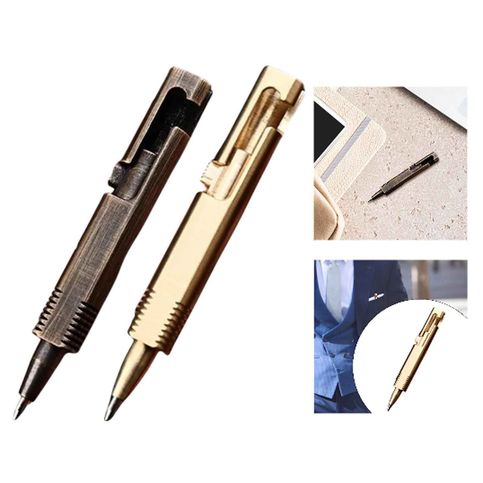 Brass Compact Pocket Pen Traveling Smooth to Write Retractable Black Ink Pen Black