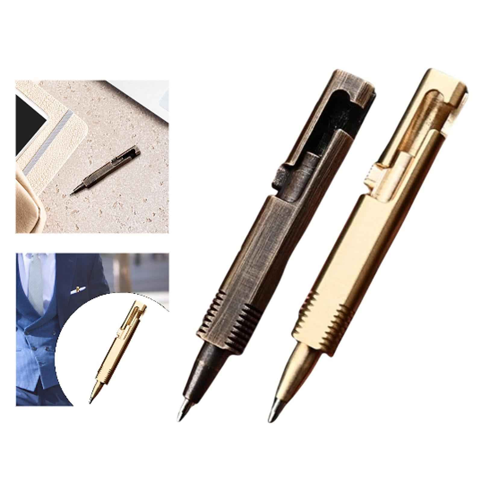 Brass Compact Pocket Pen Traveling Smooth to Write Retractable Black Ink Pen Black