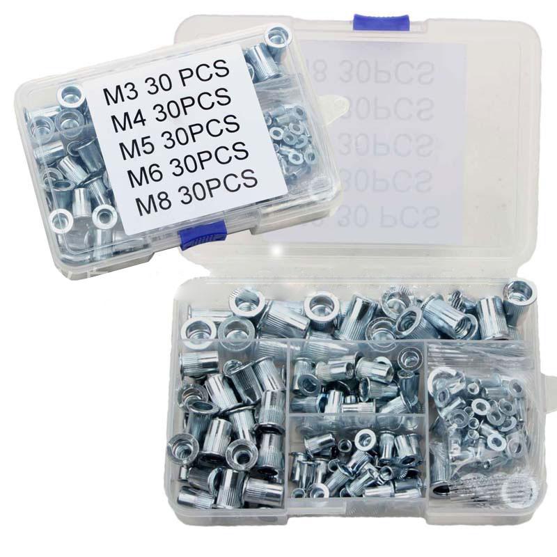 150Pcs Rivet Nut Tool Kit M3 M4 M5 M6 M8 for Automotive Furniture Decoration