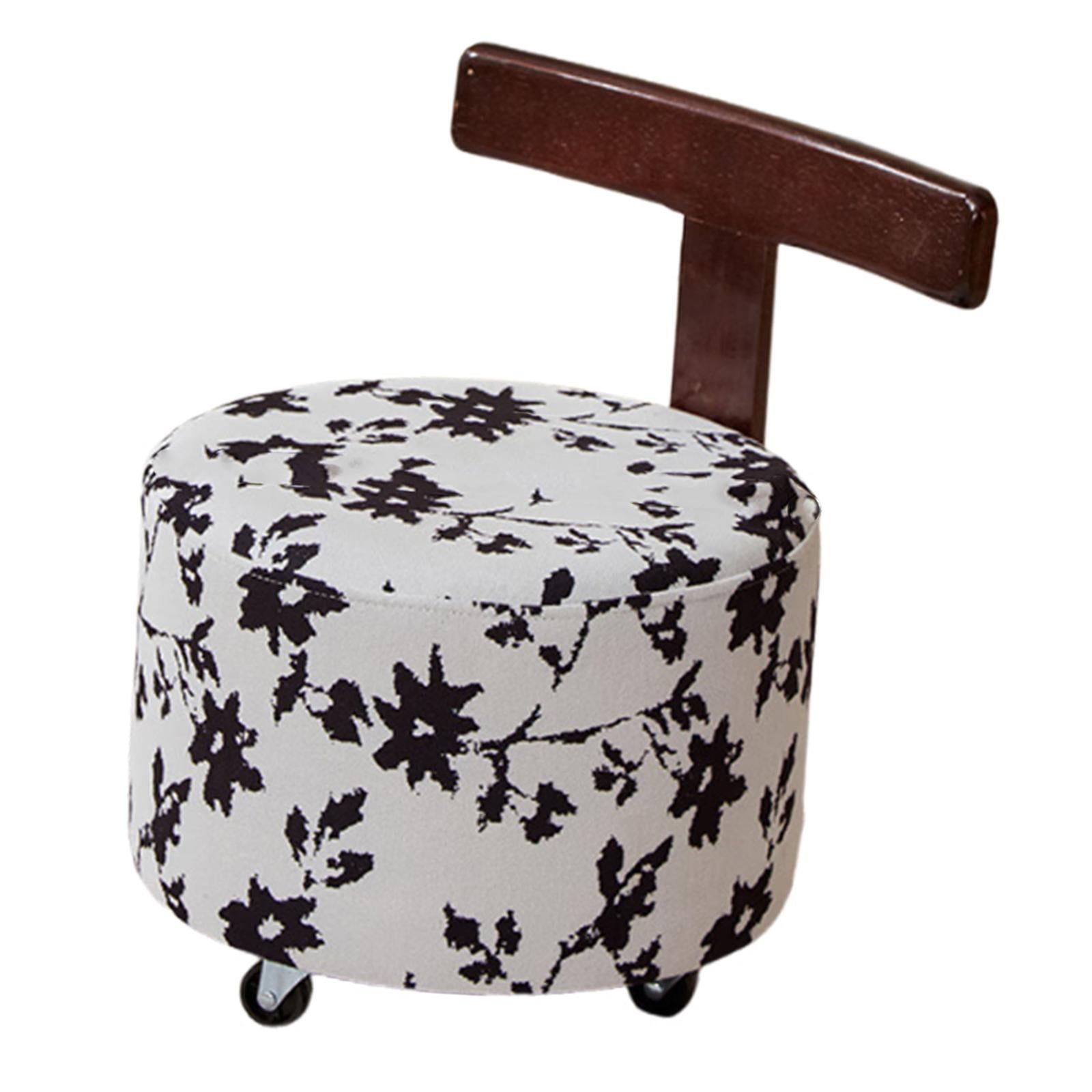 Rolling Stool with Wheels Vanity Ottoman for Hotel Kitchen Housewarming Gift Ink Flower