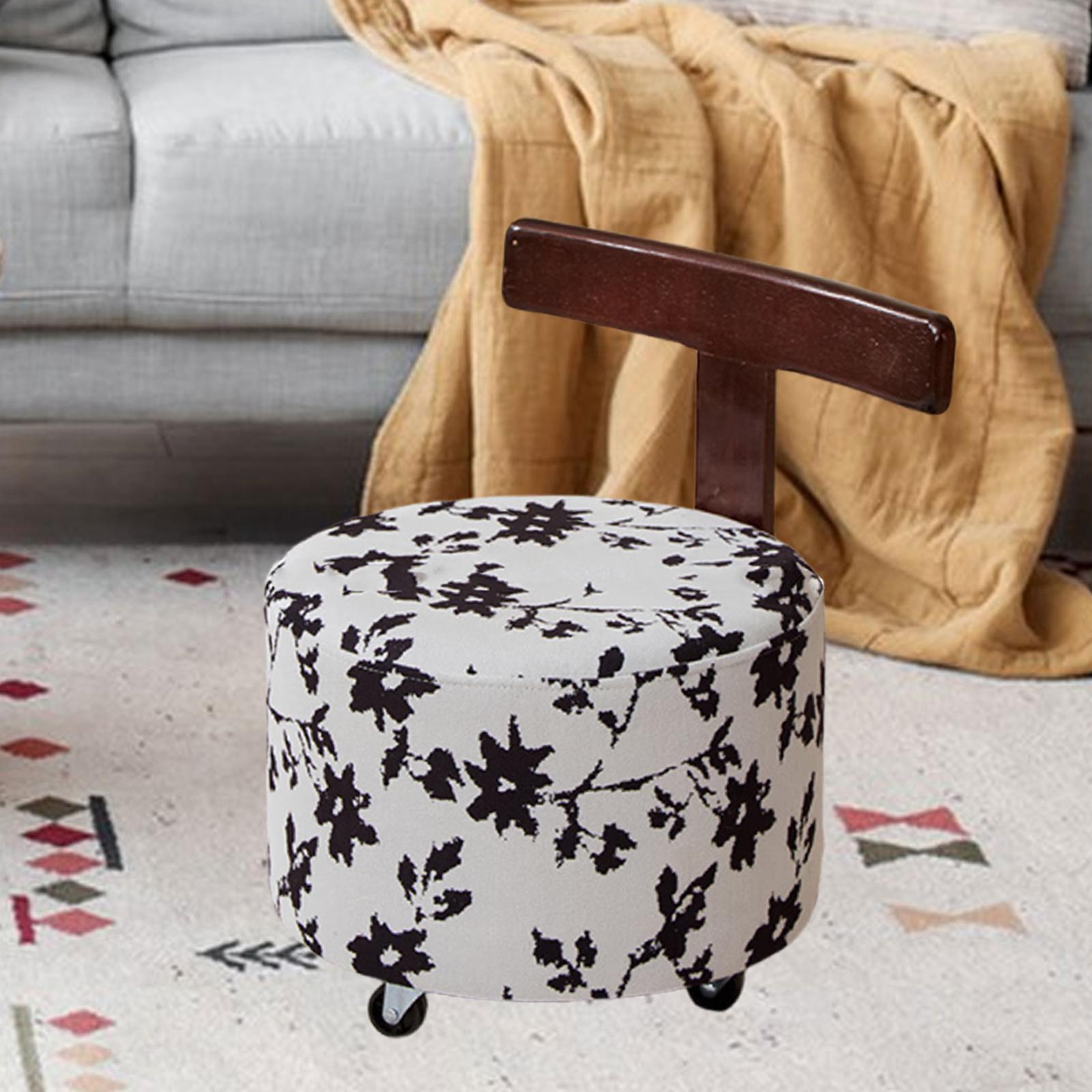 Rolling Stool with Wheels Vanity Ottoman for Hotel Kitchen Housewarming Gift Ink Flower