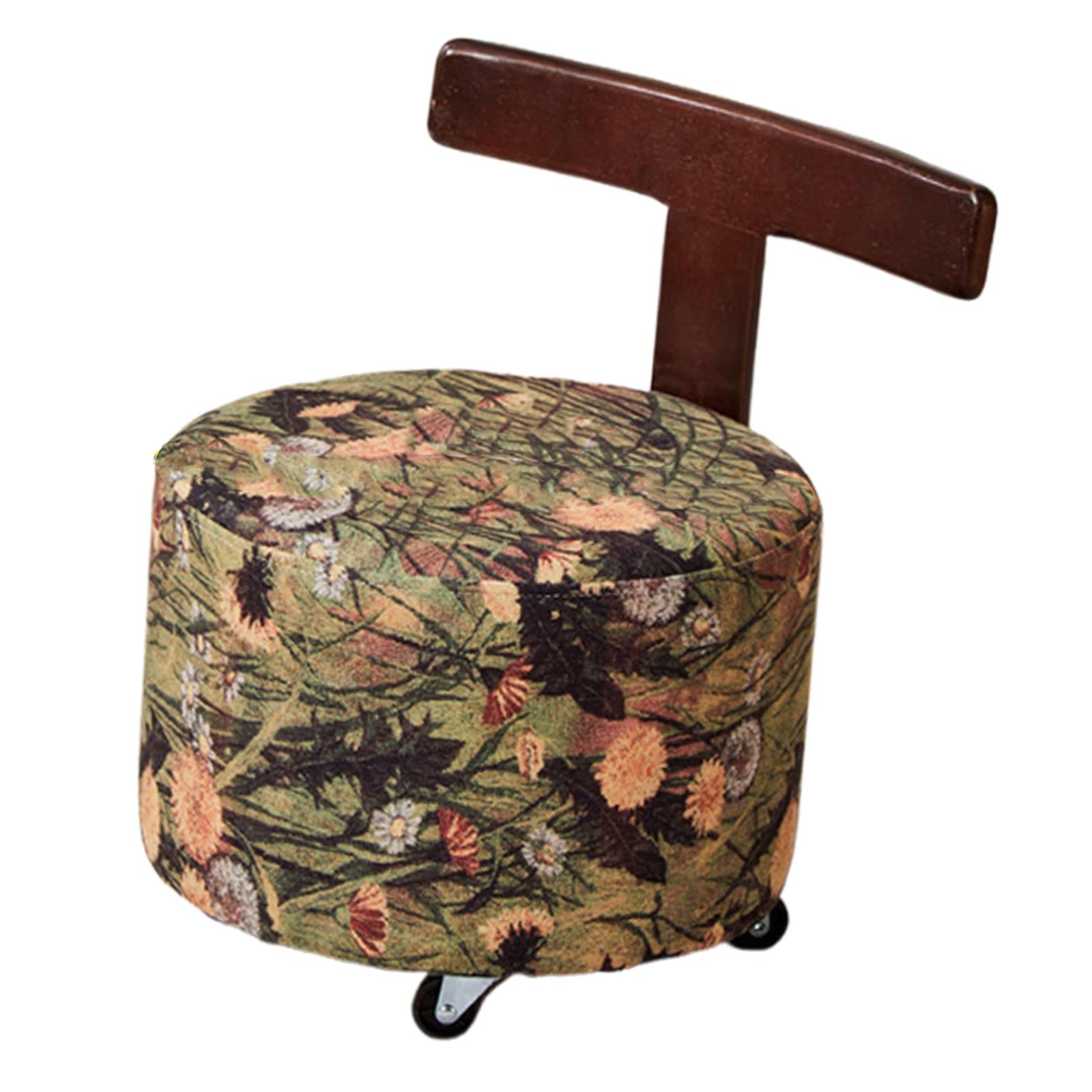Rolling Stool with Wheels Vanity Ottoman for Hotel Kitchen Housewarming Gift Green Floral