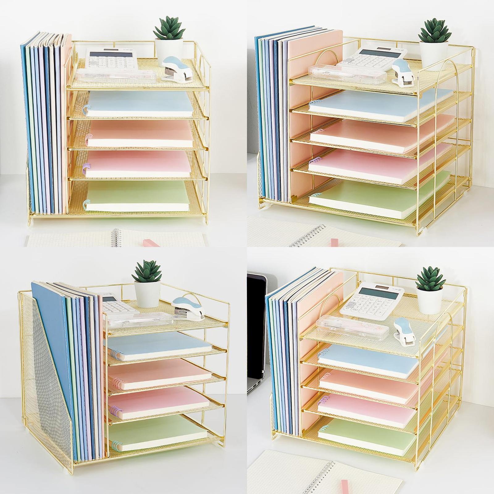 Desk File Organizer Practical Easy Access 5 Layer for School Study Classroom golden