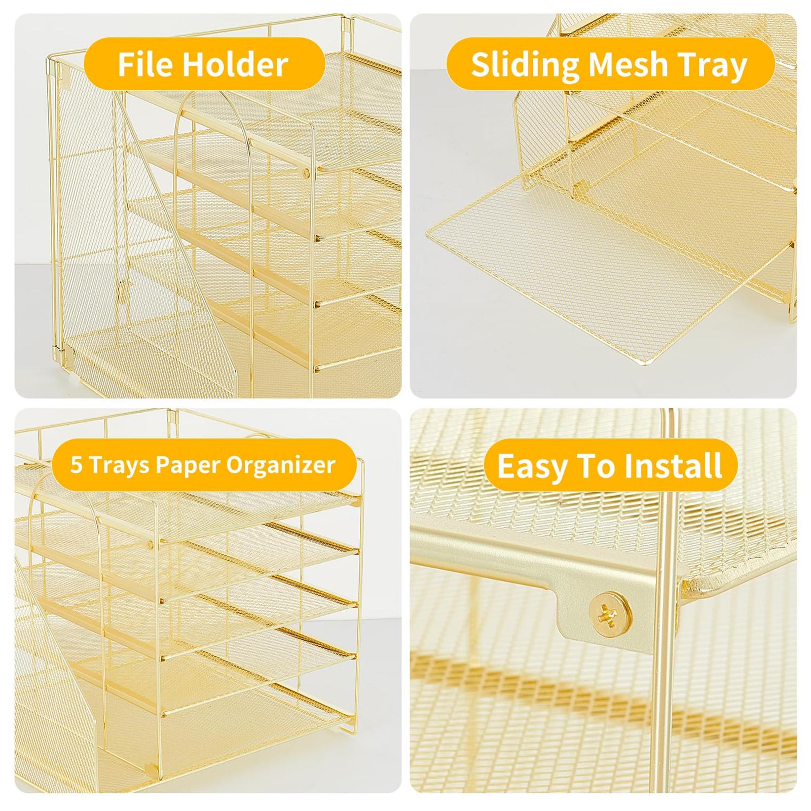 Desk File Organizer Practical Easy Access 5 Layer for School Study Classroom golden