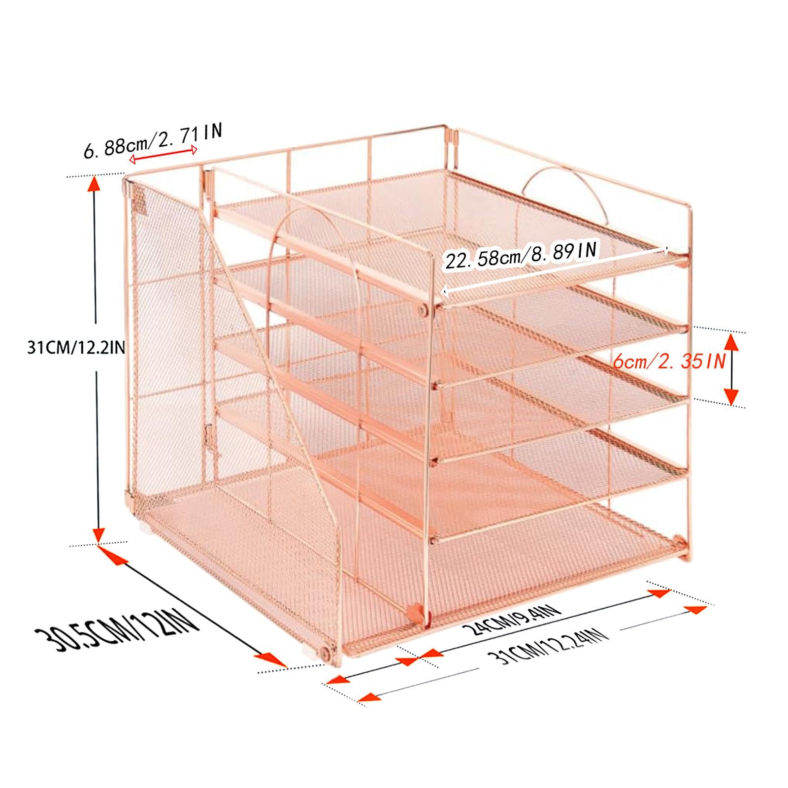 Desk File Organizer Practical Easy Access 5 Layer for School Study Classroom rose gold
