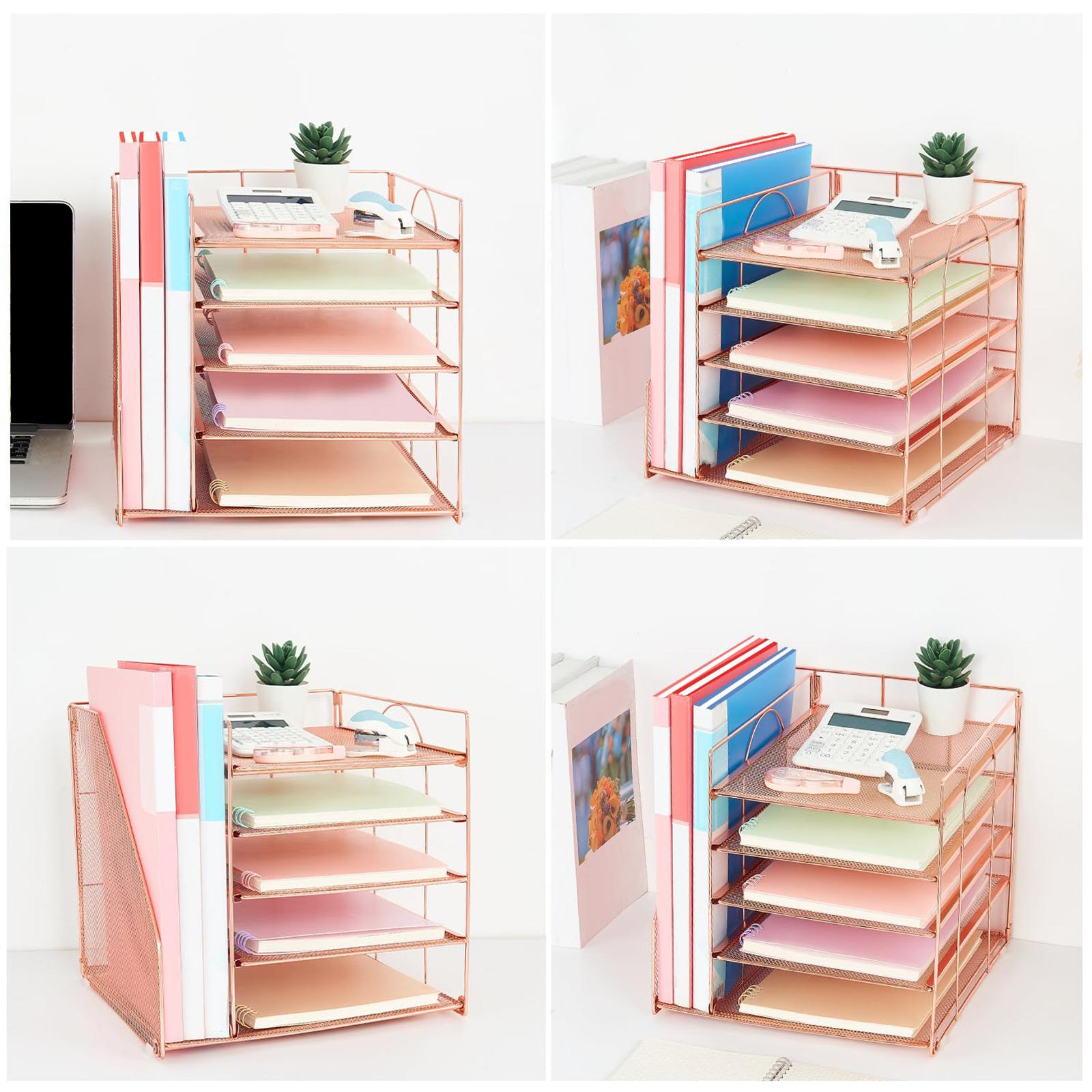 Desk File Organizer Practical Easy Access 5 Layer for School Study Classroom rose gold