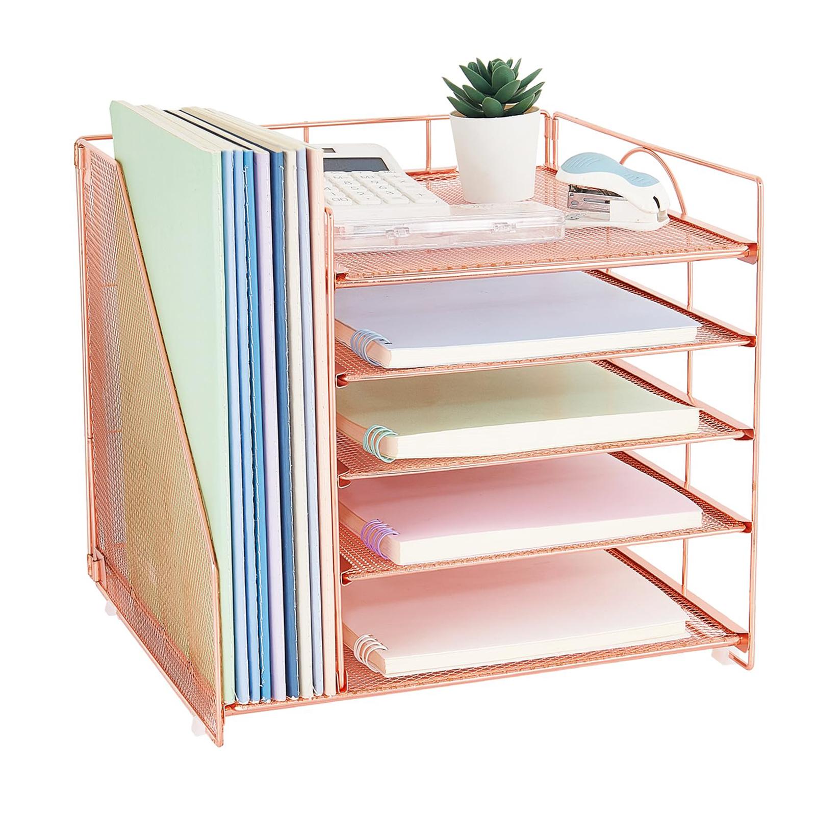 Desk File Organizer Practical Easy Access 5 Layer for School Study Classroom rose gold