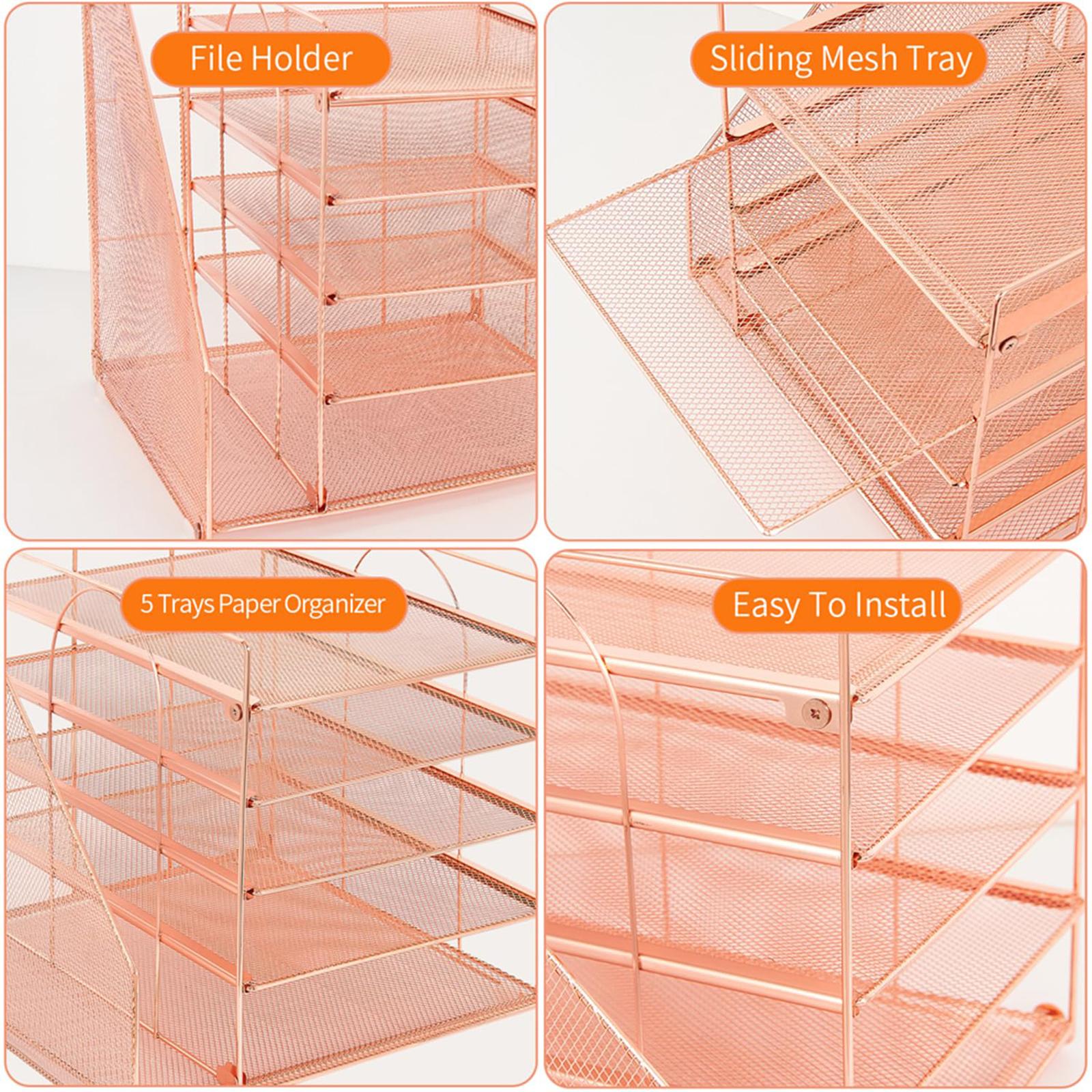 Desk File Organizer Practical Easy Access 5 Layer for School Study Classroom rose gold