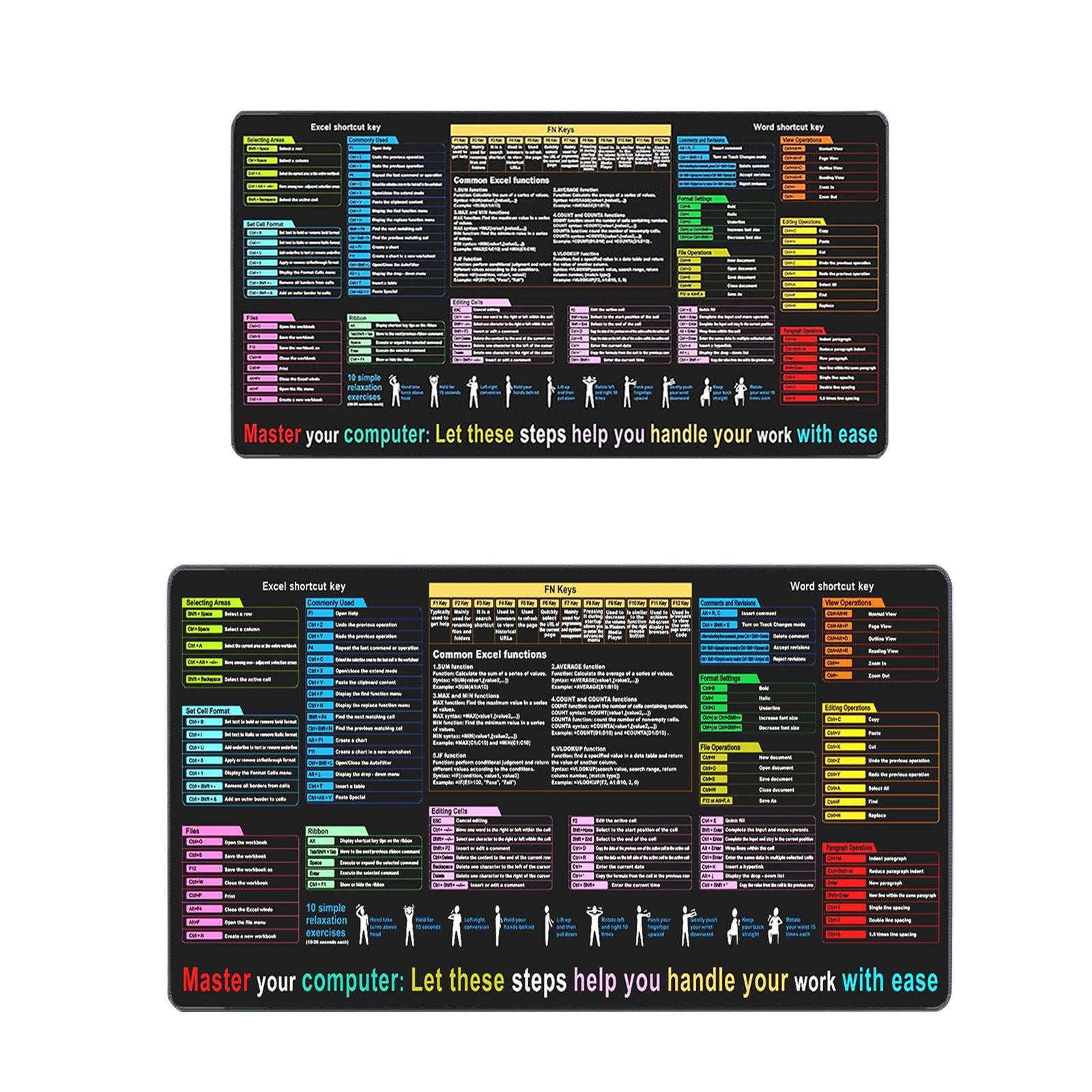 Shortcuts Mouse Pad Smooth Non Slip Gaming Mouse Pad for Working Home Typing 30x80x0.3cm
