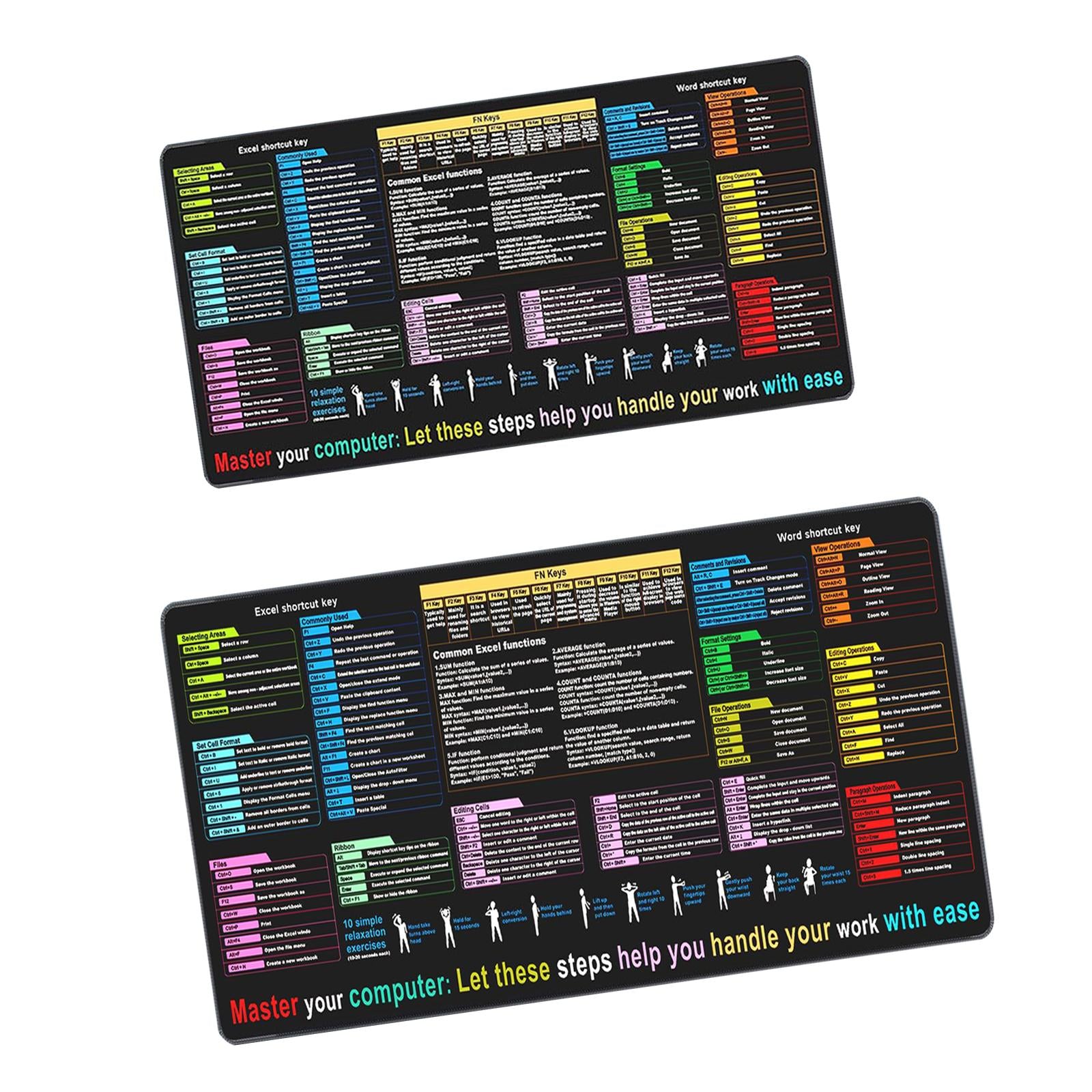 Shortcuts Mouse Pad Smooth Non Slip Gaming Mouse Pad for Working Home Typing 30x80x0.3cm