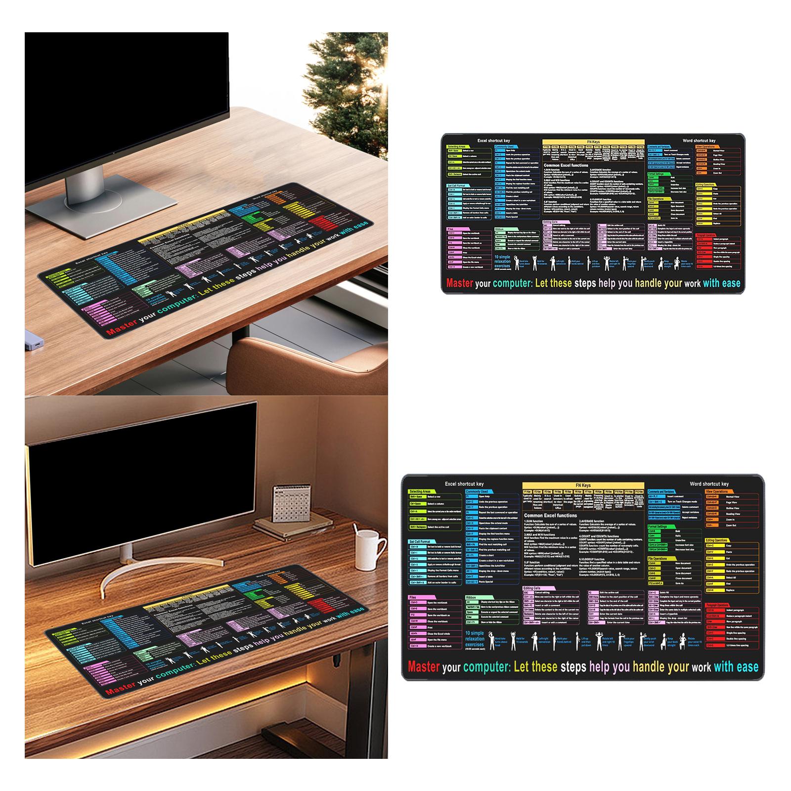 Shortcuts Mouse Pad Smooth Non Slip Gaming Mouse Pad for Working Home Typing 30x80x0.3cm