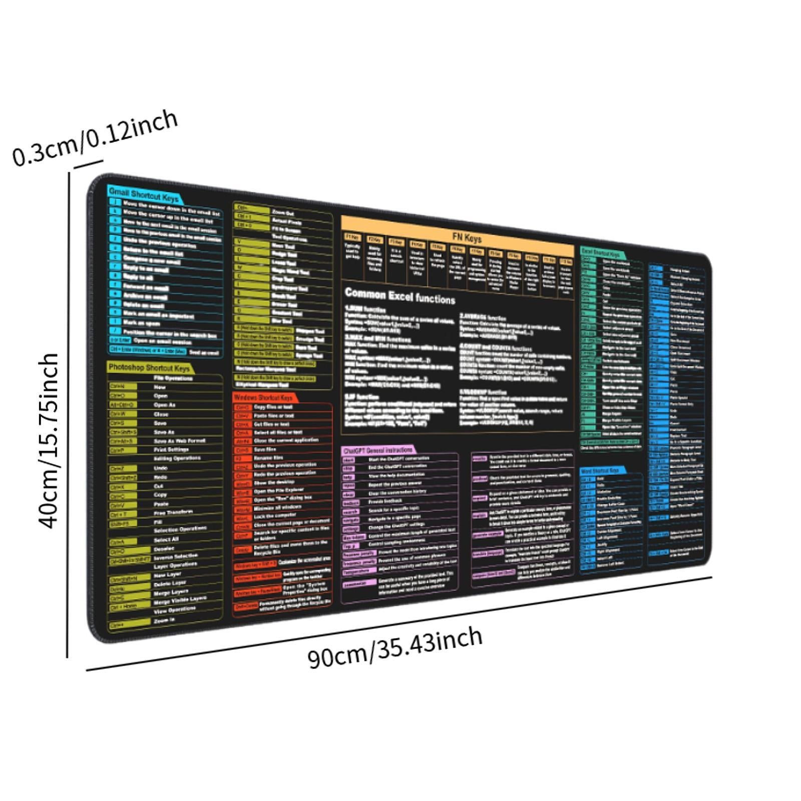 Excel Cheat Sheet Desk Pad Protector Office Desk Mat for Office Home Working 40x90x0.3cm