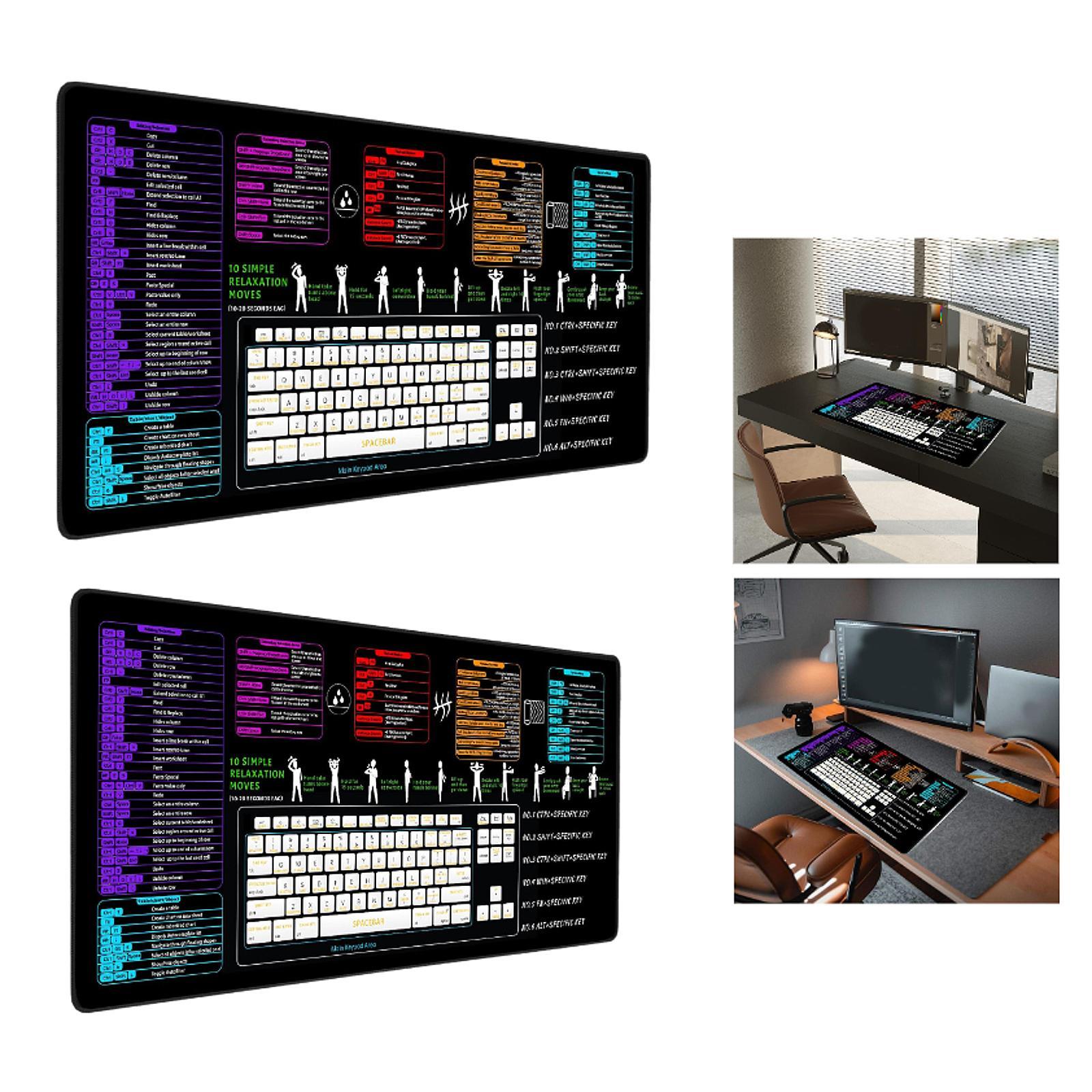 Excel Shortcut Keys Mouse Pad Comfortable Waterproof Desk Protector Non Slip 80x30x0.3cm