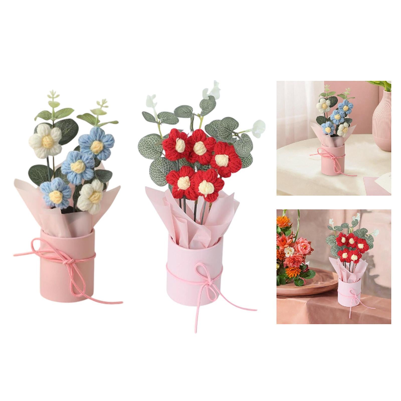 Crochet Flower Bouquet Cute Artificial Flowers for Anniversaries Family Home Blue