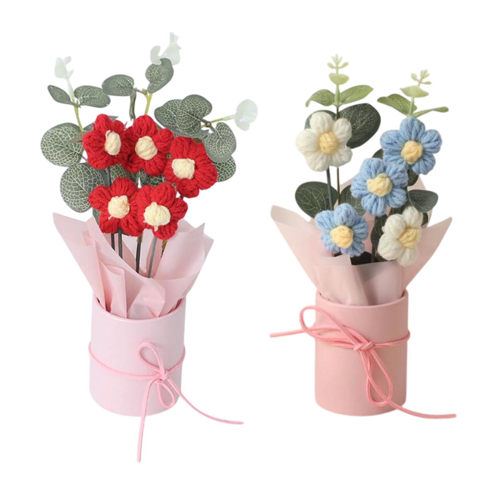 Crochet Flower Bouquet Cute Artificial Flowers for Anniversaries Family Home Blue