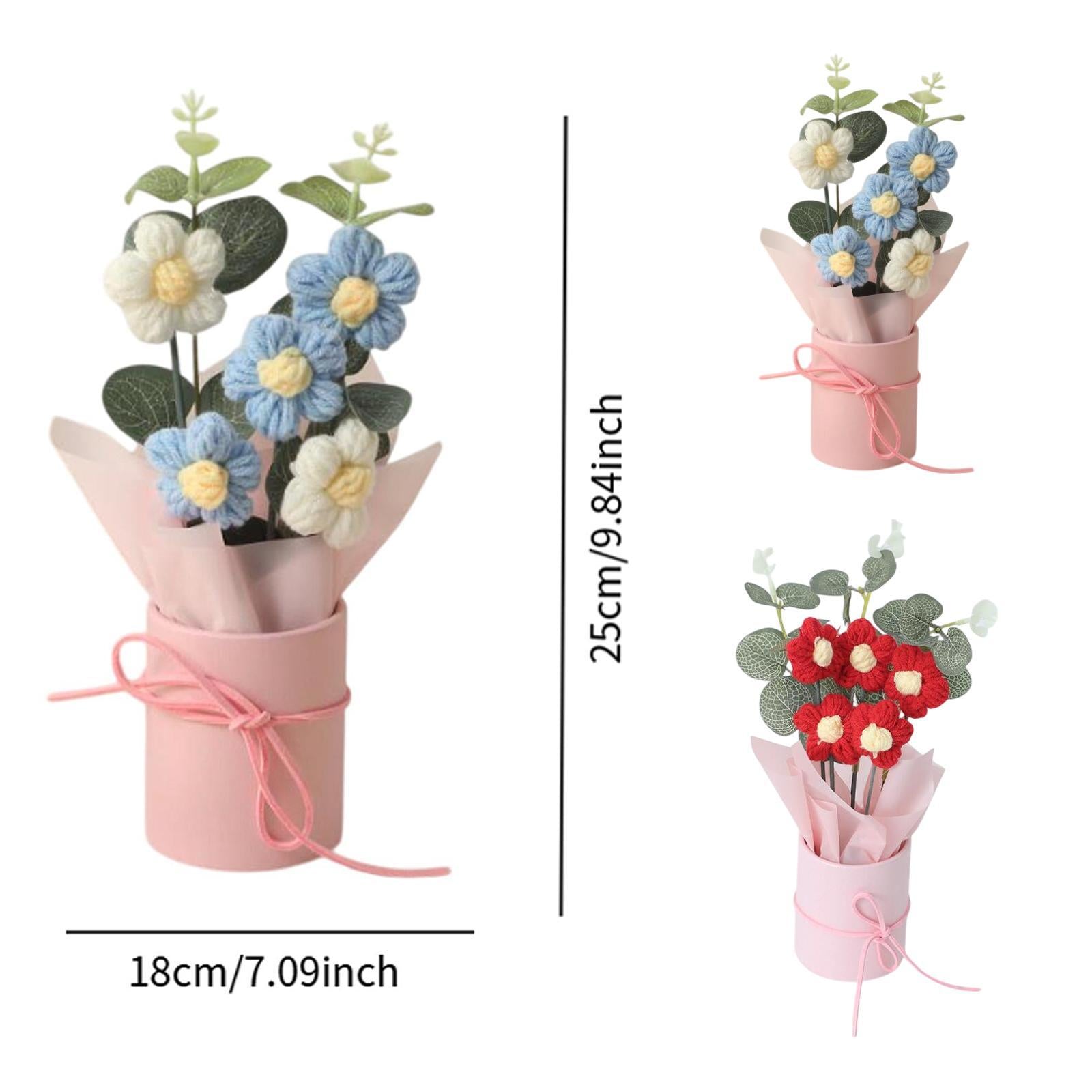 Crochet Flower Bouquet Cute Artificial Flowers for Anniversaries Family Home Red