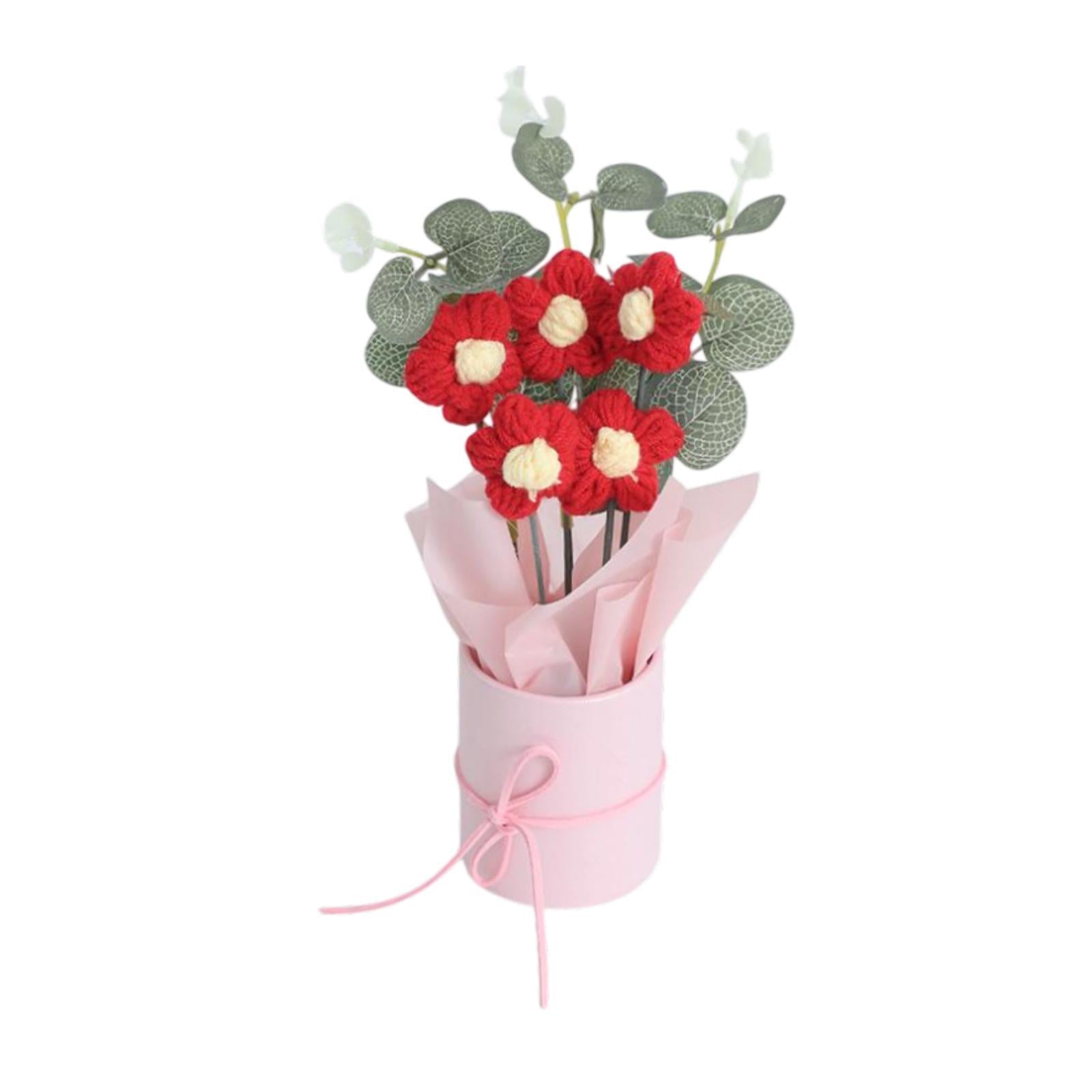 Crochet Flower Bouquet Cute Artificial Flowers for Anniversaries Family Home Red