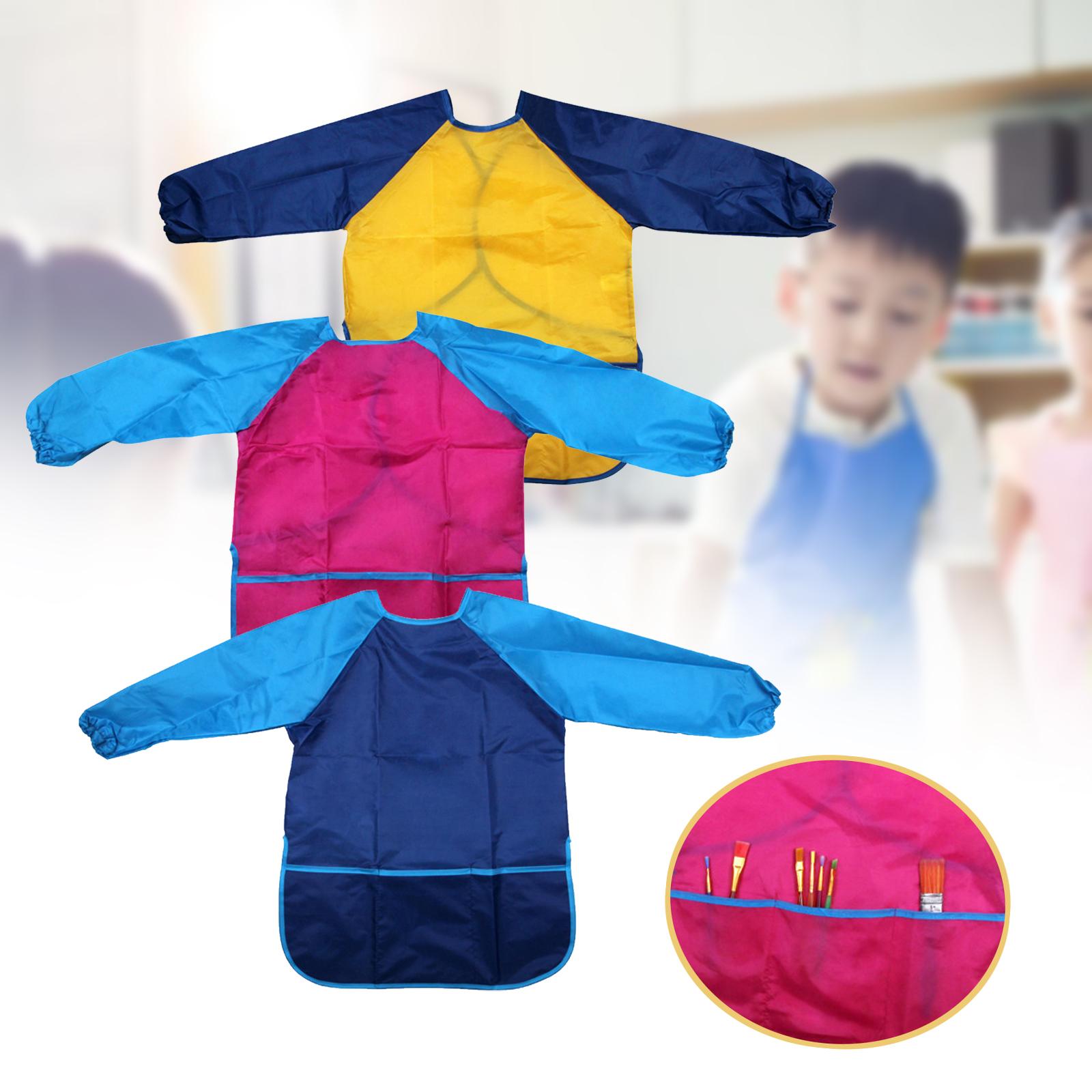 Kids Art Smock with Pocket Supplies Painting Apron for Kitchen Eating Baking Yellow