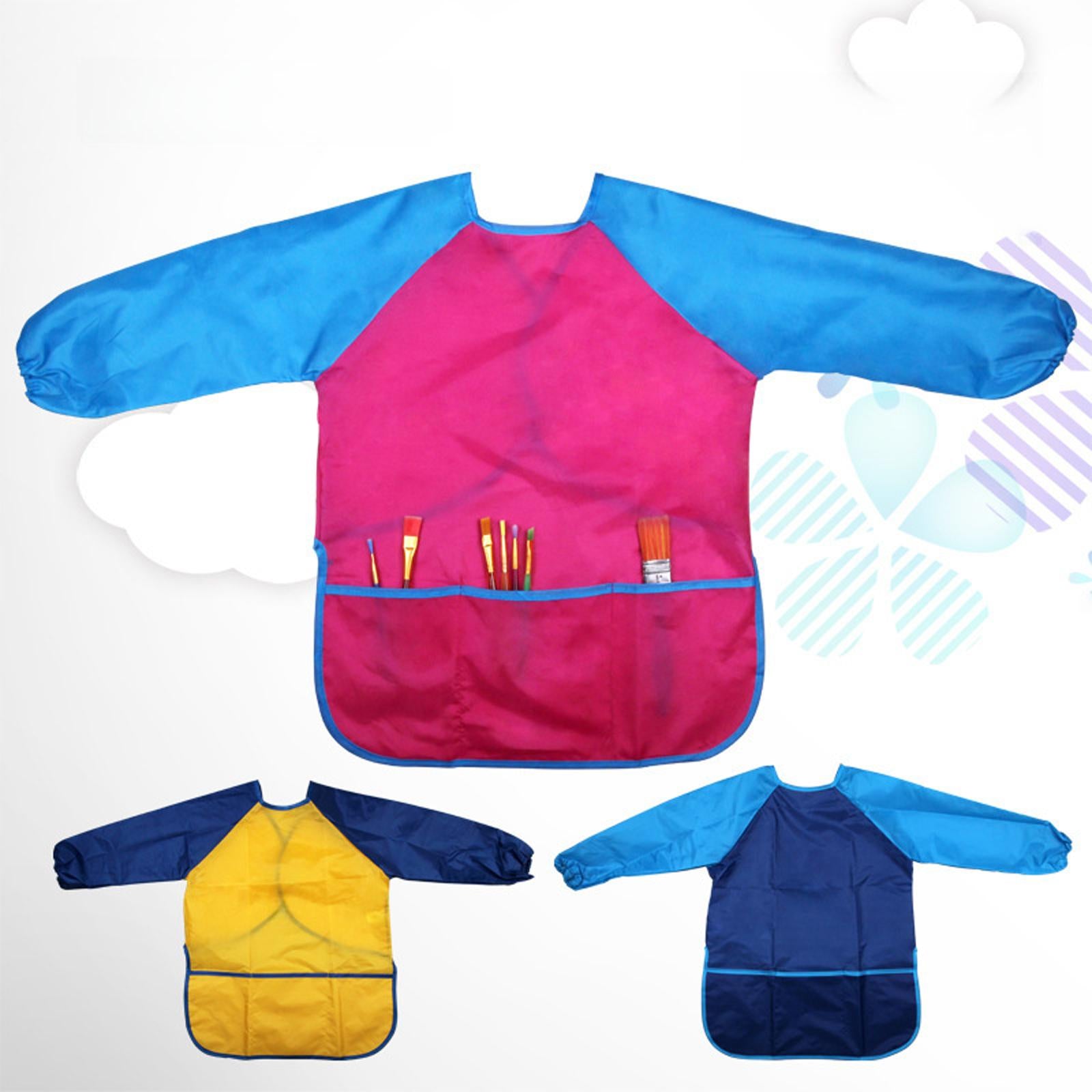 Kids Art Smock with Pocket Supplies Painting Apron for Kitchen Eating Baking Rose Red