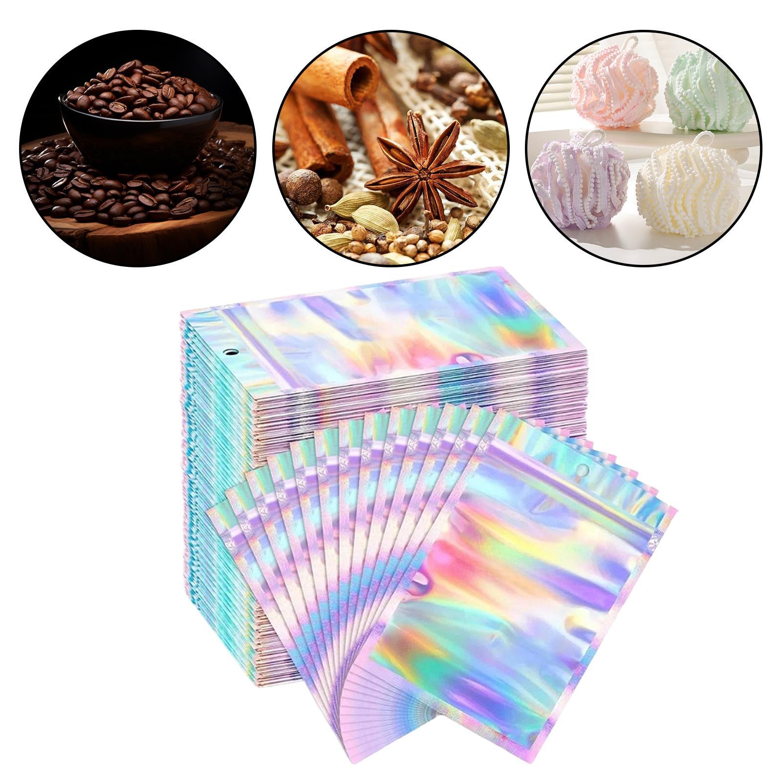 500 Pieces Holographic Resealable Bags 4x6 inch Organization Smellproof Bags