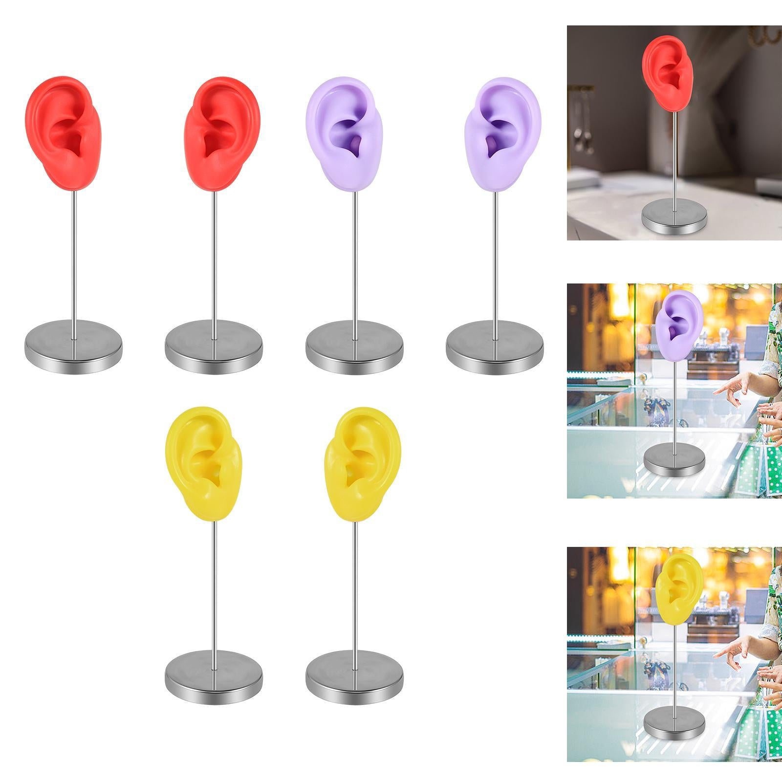Silicone Ear Model Organizer Reusable Realistic Earring Display Stand Holder Left Red