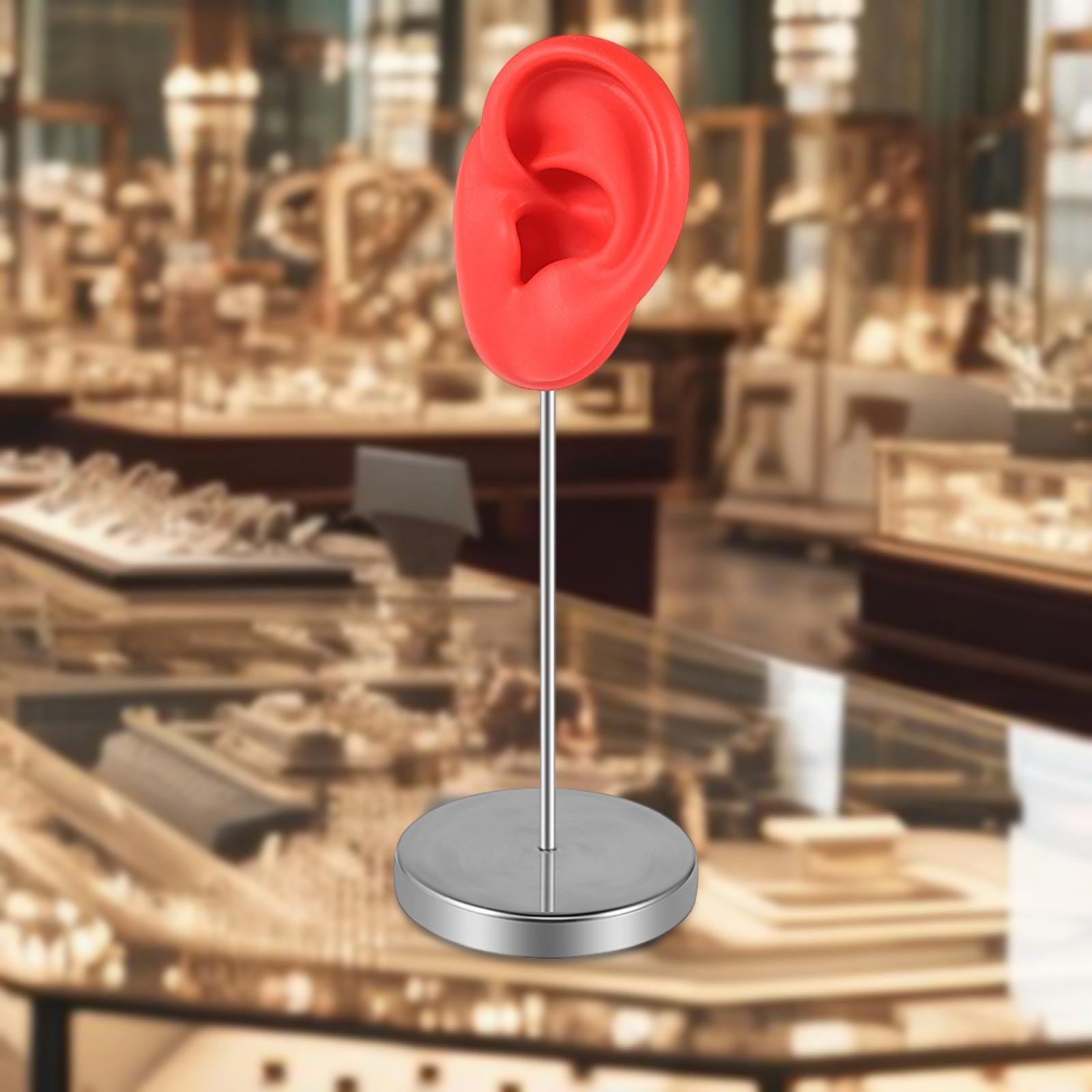 Silicone Ear Model Organizer Reusable Realistic Earring Display Stand Holder Left Red