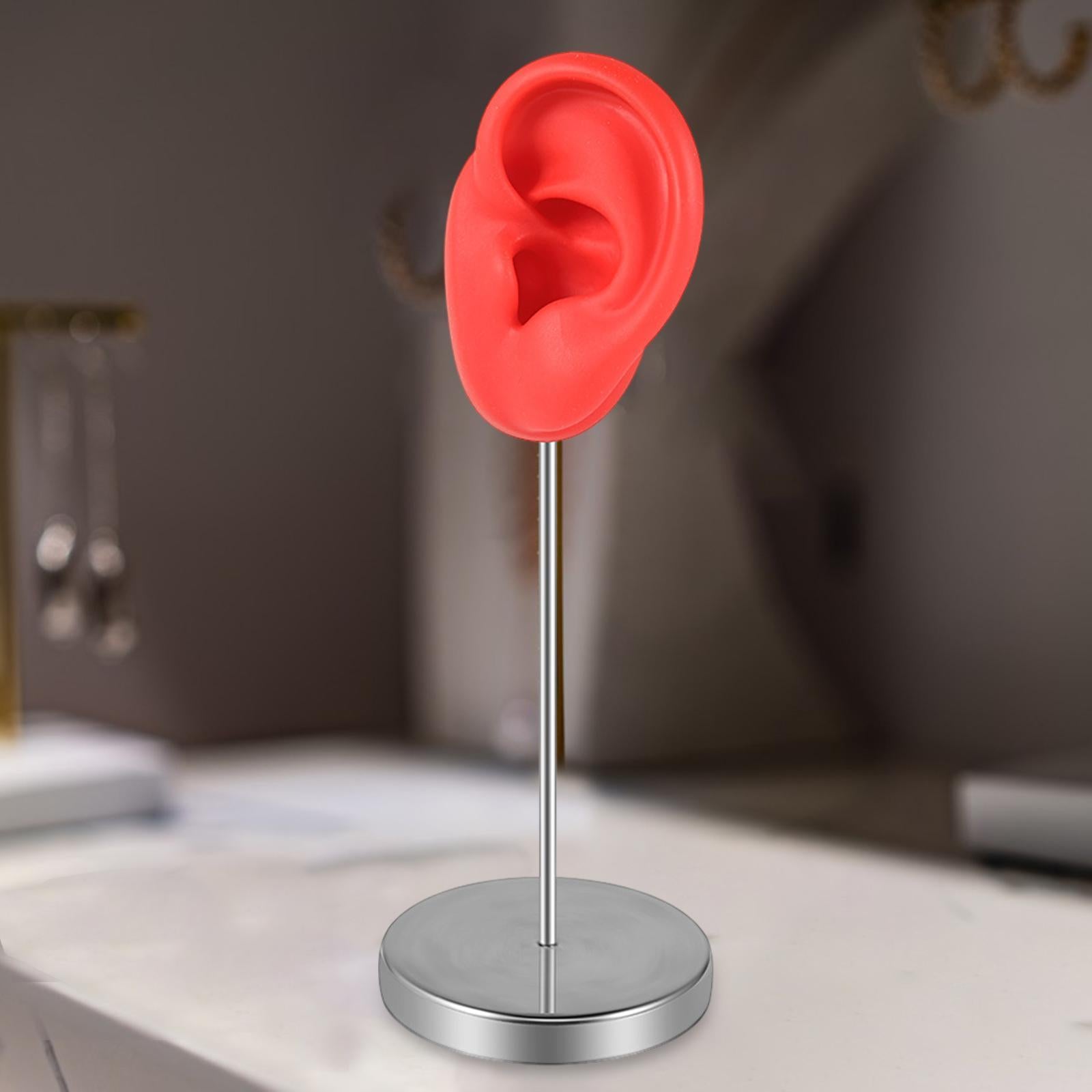 Silicone Ear Model Organizer Reusable Realistic Earring Display Stand Holder Left Red