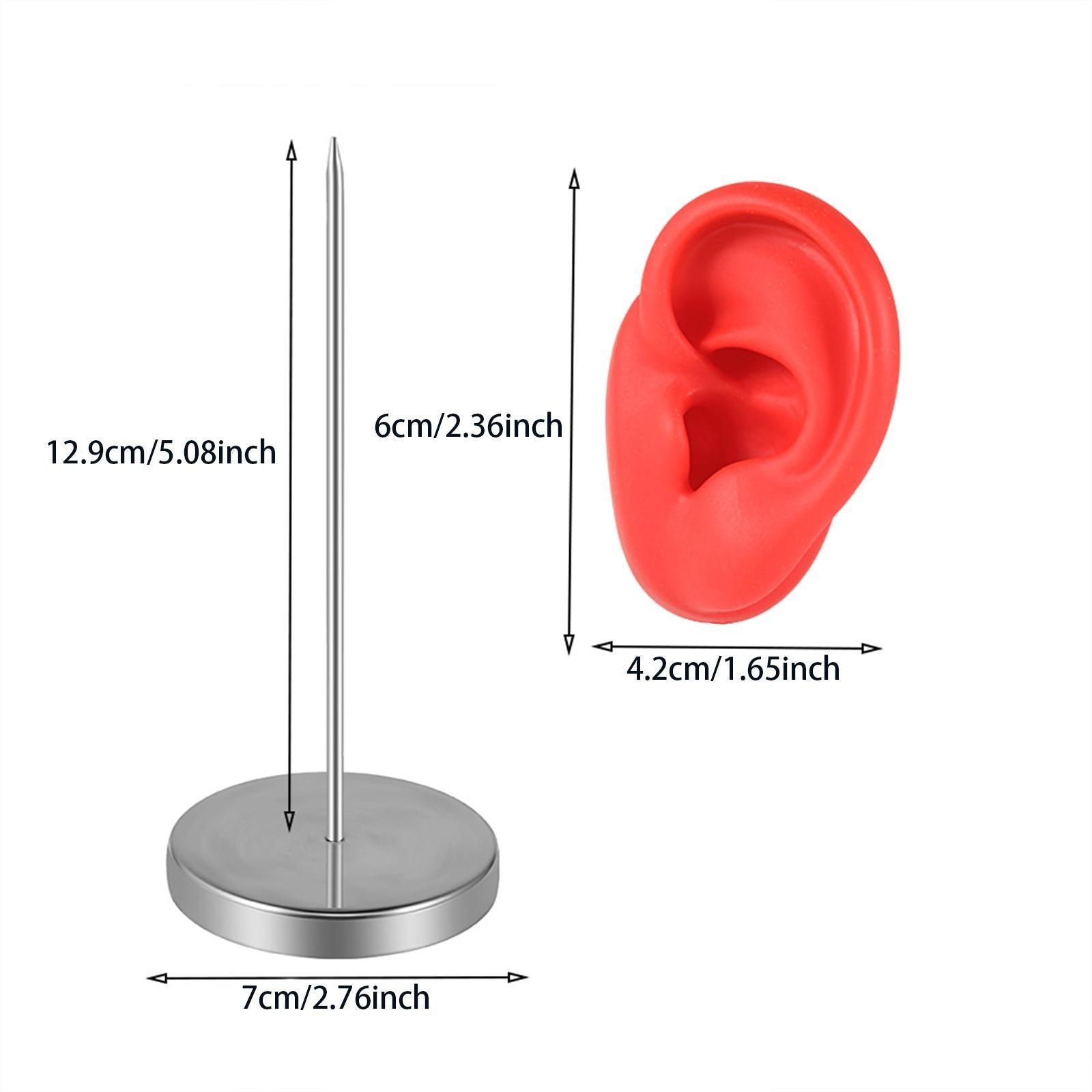 Silicone Ear Model Organizer Reusable Realistic Earring Display Stand Holder Left Red
