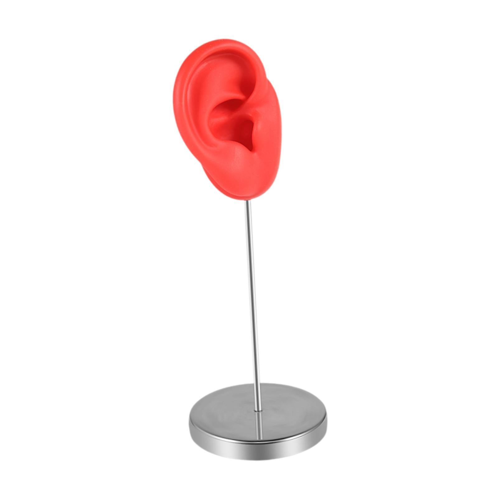 Silicone Ear Model Organizer Reusable Realistic Earring Display Stand Holder Red Right