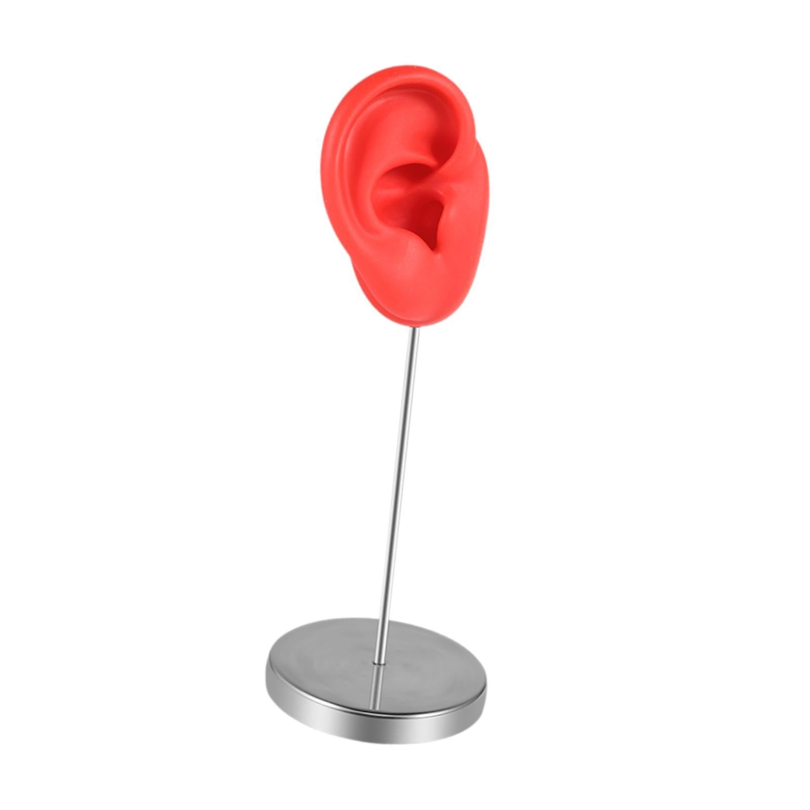 Silicone Ear Model Organizer Reusable Realistic Earring Display Stand Holder Red Right