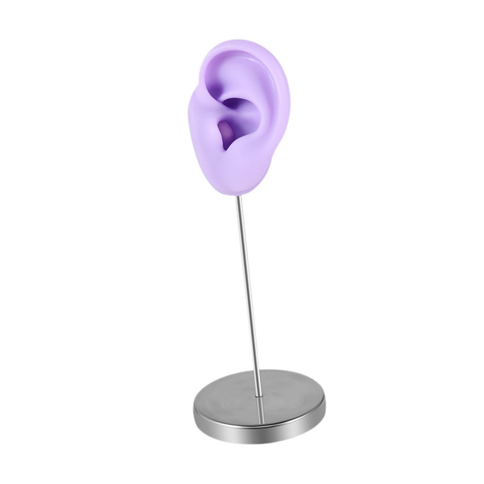 Silicone Ear Model Organizer Reusable Realistic Earring Display Stand Holder Purple Left