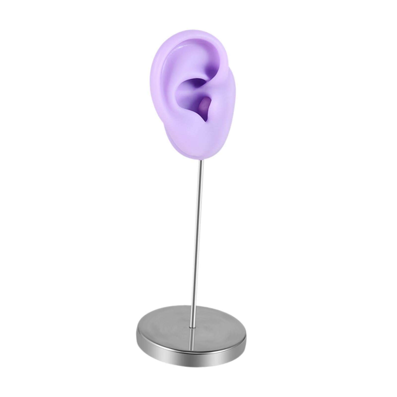 Silicone Ear Model Organizer Reusable Realistic Earring Display Stand Holder Purple Right