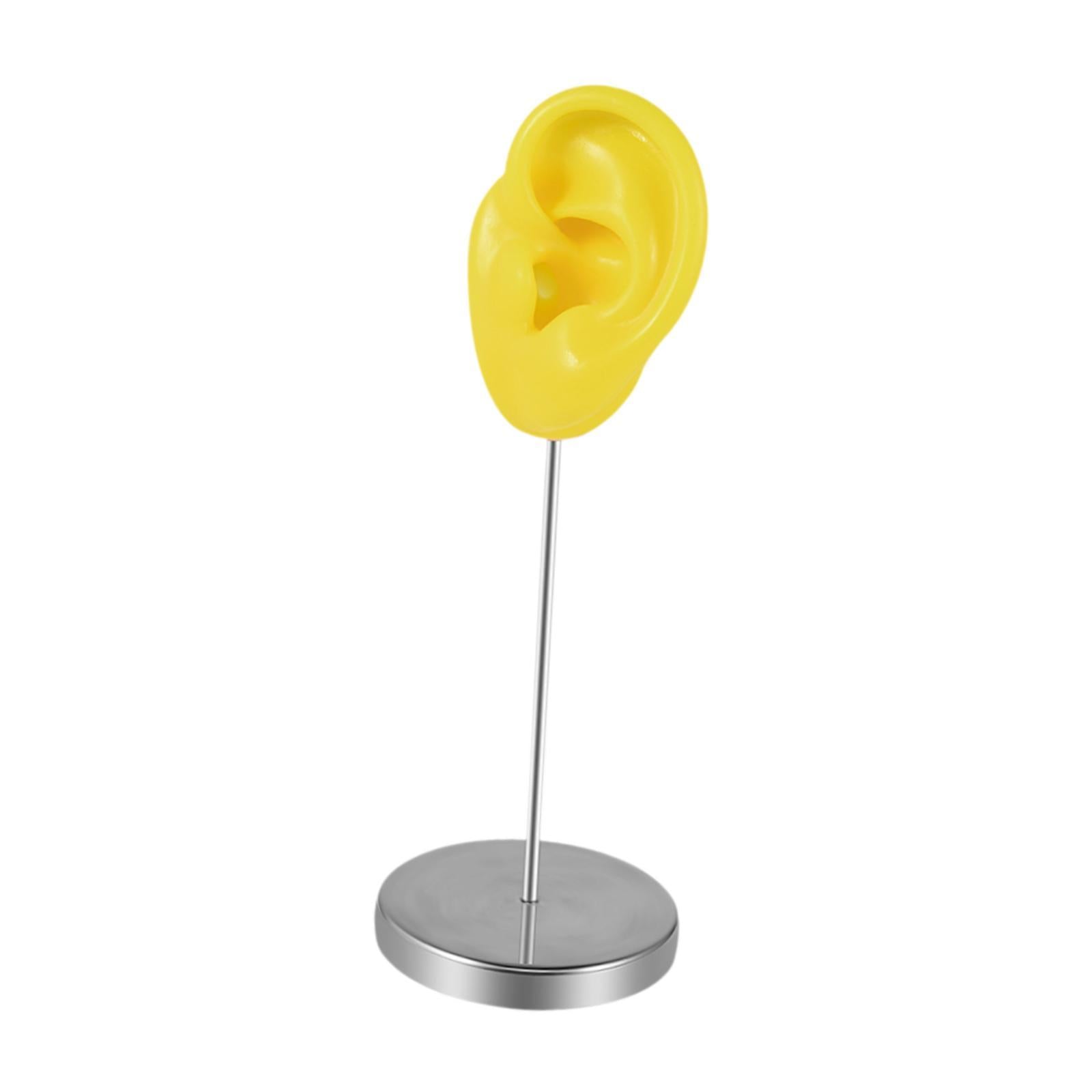 Silicone Ear Model Organizer Reusable Realistic Earring Display Stand Holder Yellow Left