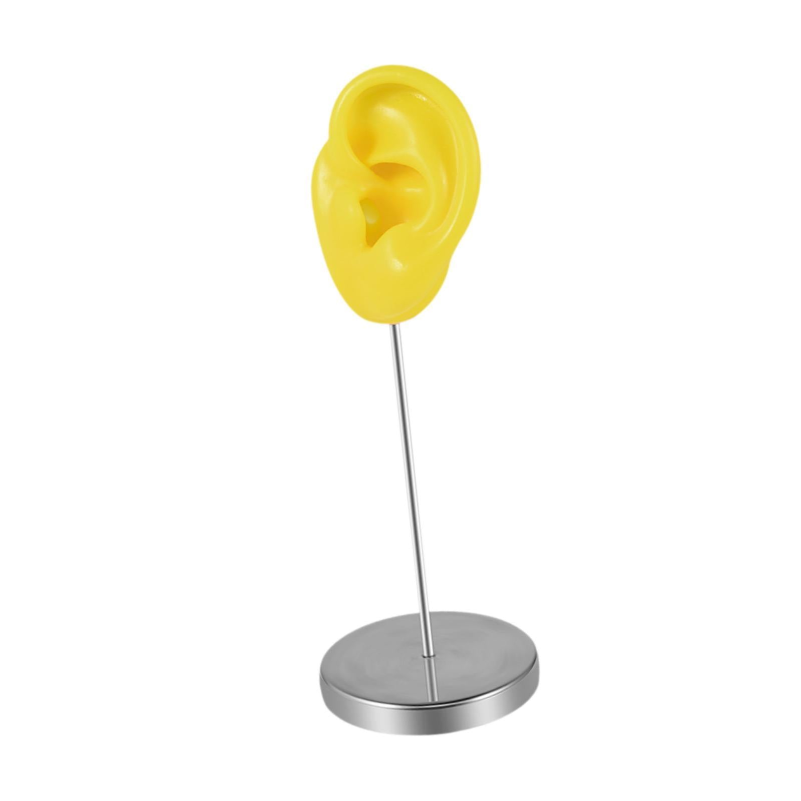 Silicone Ear Model Organizer Reusable Realistic Earring Display Stand Holder Yellow Left